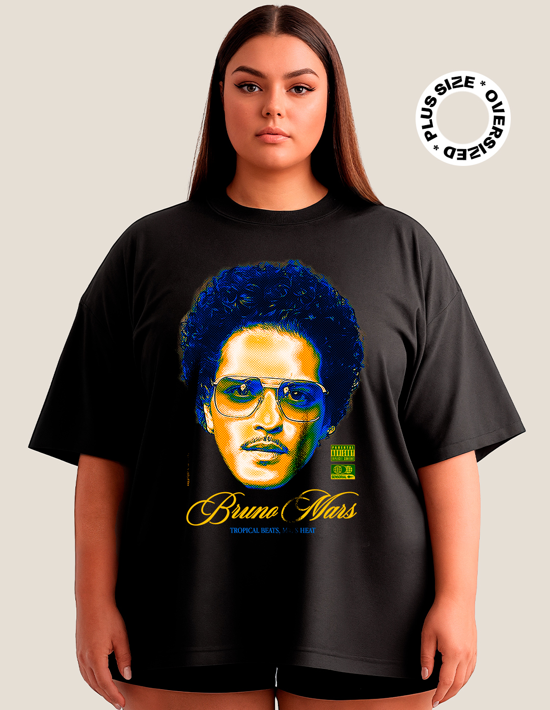 Camiseta Oversized Plus Size Bruno Mars Tropical Beats - Sensorial