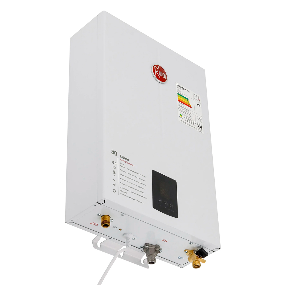 Aquecedor De Água A Gás Digital Rheem 30 Litros GN Bivolt Branco - A ...