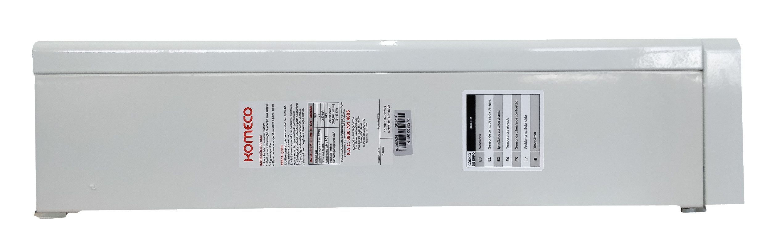 Aquecedor De Água A Gás Komeco 21 Litros KO 21WH Home GLP Branco