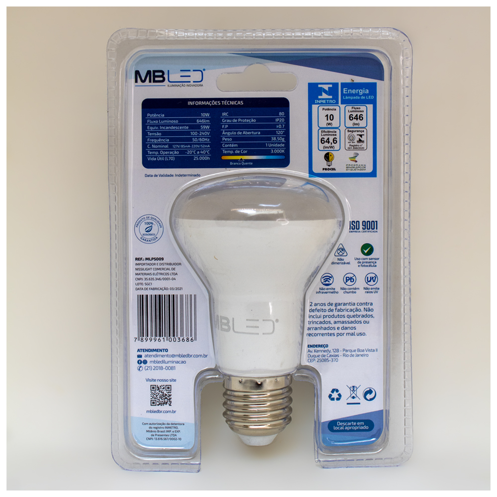 Lampada R63 Lâmpada Led Refletora R63 10w 3000k Branco Quente E27 MBLED - Led Casa ...