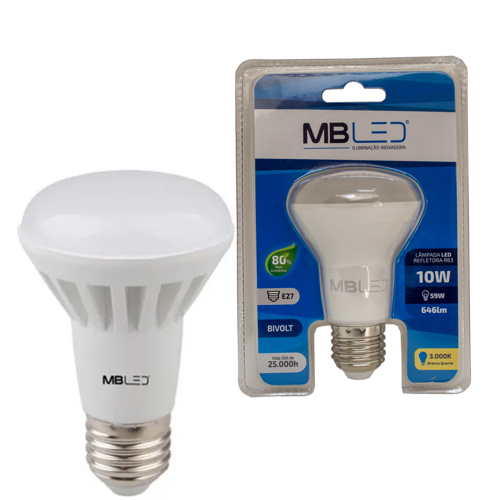 Lampada R63 Lâmpada Led Refletora R63 10w 3000k Branco Quente E27 MBLED - Led Casa ...
