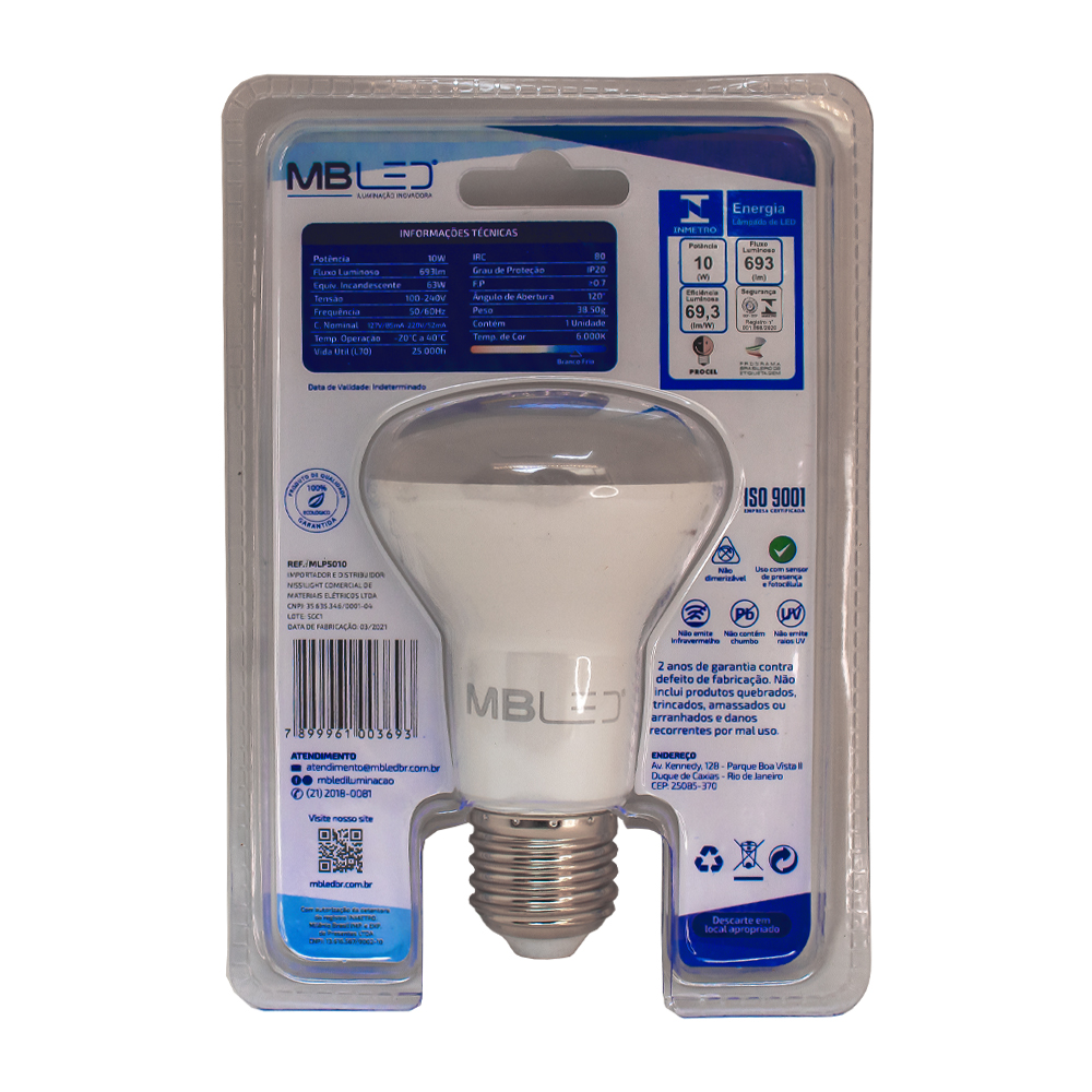 Lampada R63 Lâmpada Led Refletora R63 10w 6000k (Branco Frio) E27 MBLED - Led Casa ...