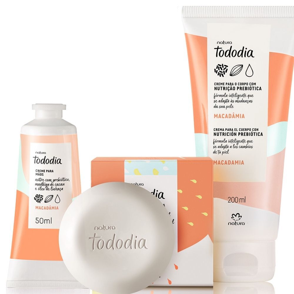 Natura Kit Tododia Macadâmia Creme Corporal 200ml + Creme Mãos 50ml + Sab.  90g - Perfumaria Carol