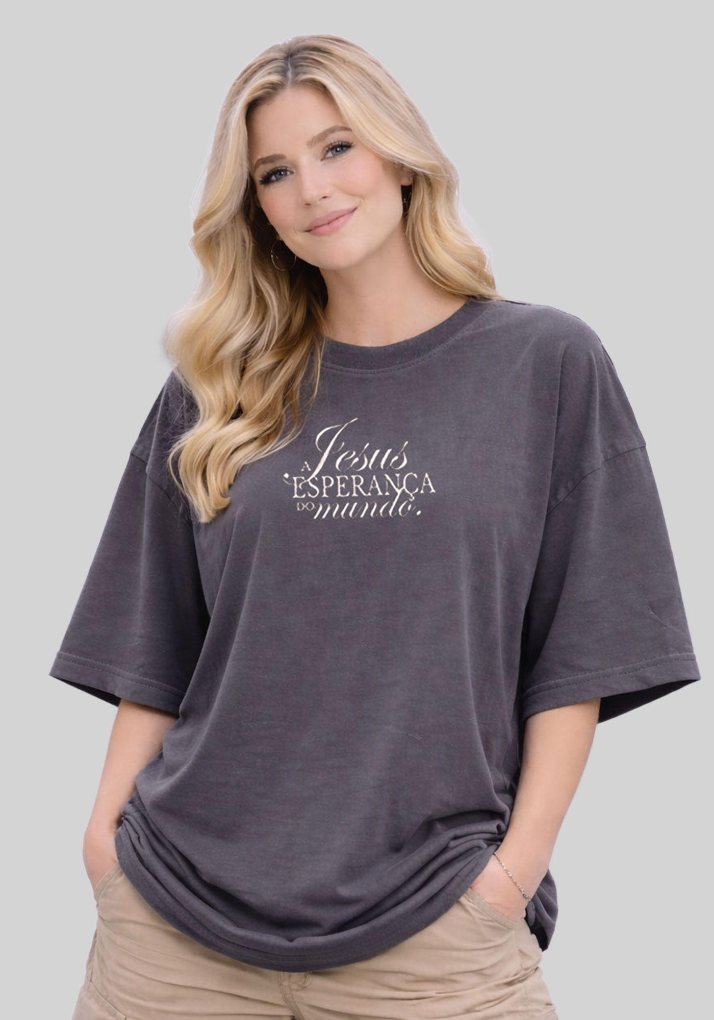 OVERSIZED - JESUS ESPERANÇA DO MUNDO - COR CINZA CHUMBO - Delbo T