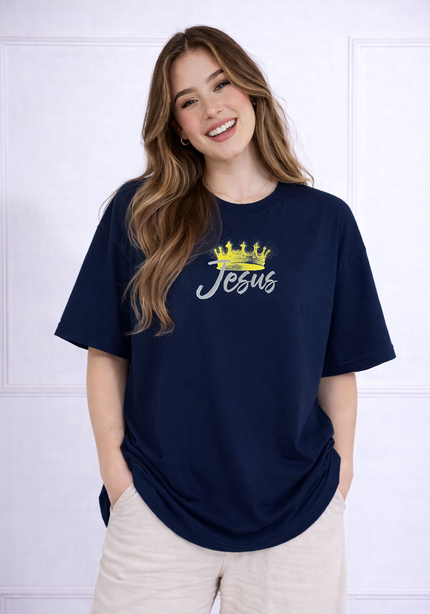 OVERSIZED -O NOME DO MEU REI É JESUS - COR AZUL MARINHO - Delbo T