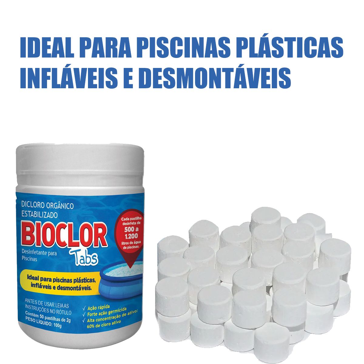 CLORO PARA PISCINA INFLÁVEL - BIOCLOR 2G - 50 PASTILHAS - Liquid Shop