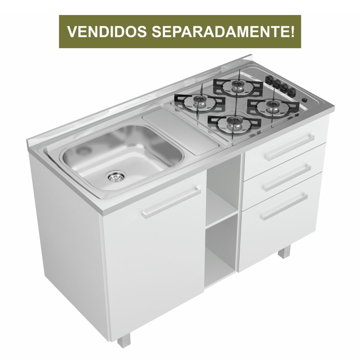 Pia de Inox 120cm com Fogão 4 Bocas Embutido N3-135 Ghelplus | Guemat ...