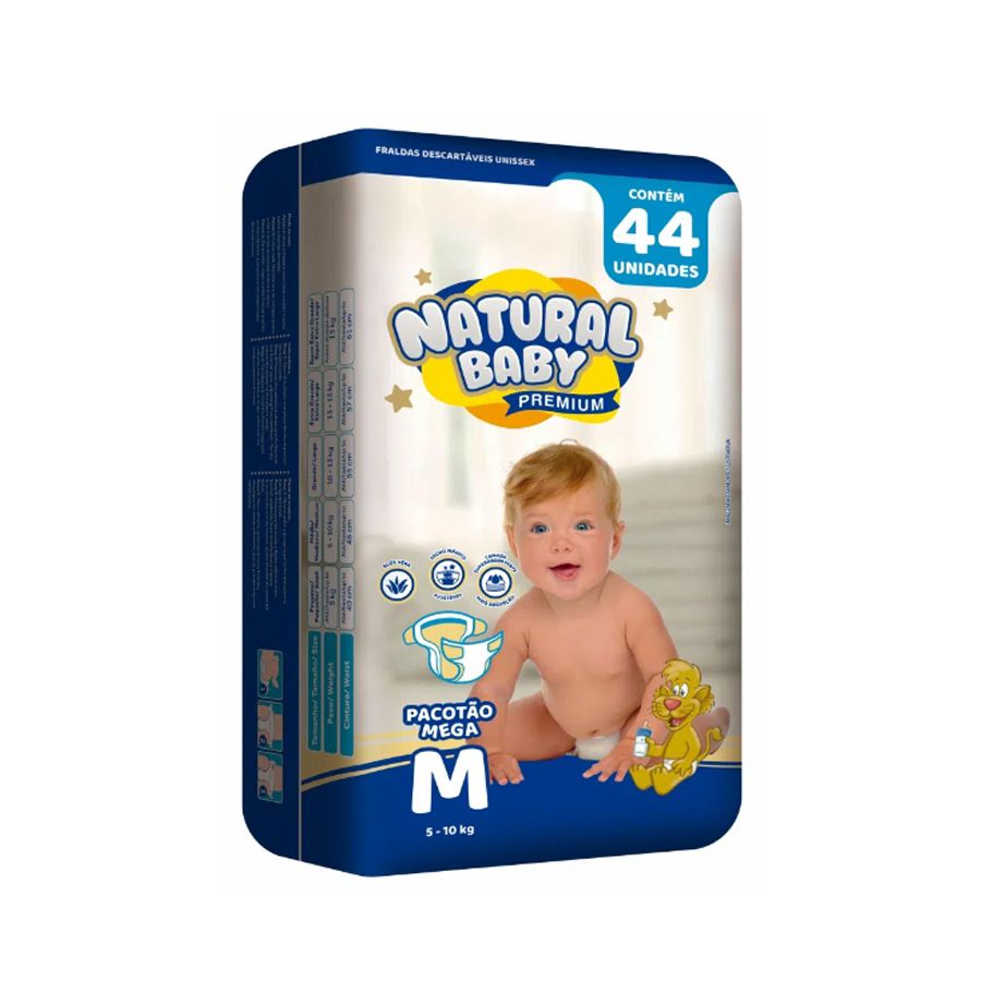 Fralda Infantil Natural Baby Premium Mega M 44 unidades - Loja das Fraldas  - Distribuidora de Fraldas Geriátricas e Infantis
