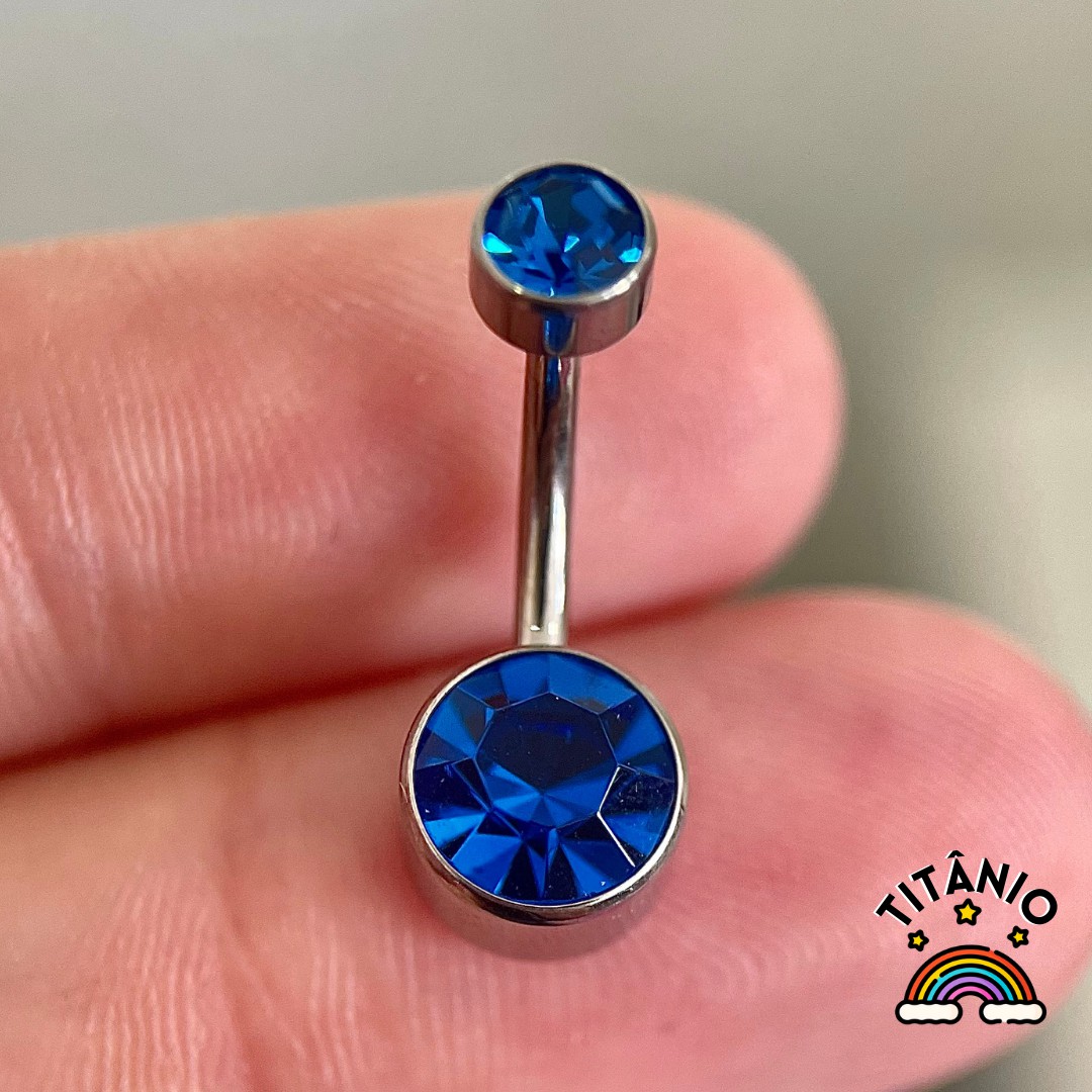 Piercing De Umbigo Azul Aço - Grande