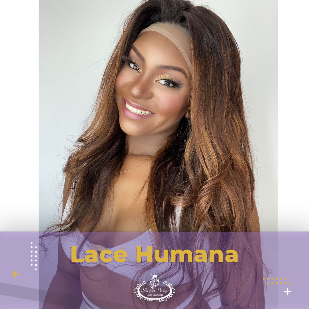 LACE HUMANA DE CABELO ONDULADO CASTANHO MÉDIO COM MECHAS