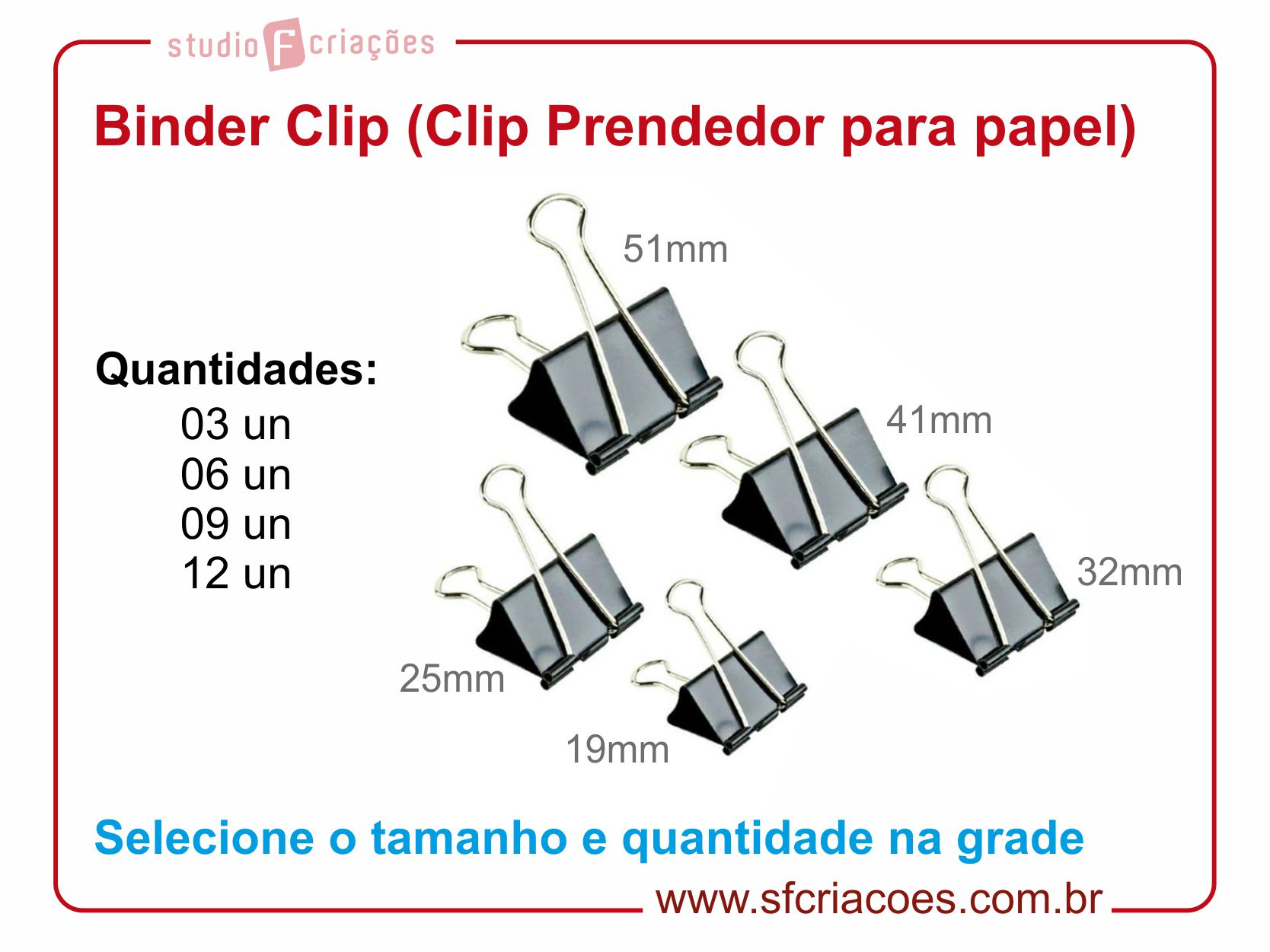 Binder Clip - Encadernação Mania - Loja de Insumos Para Papelaria e Mais