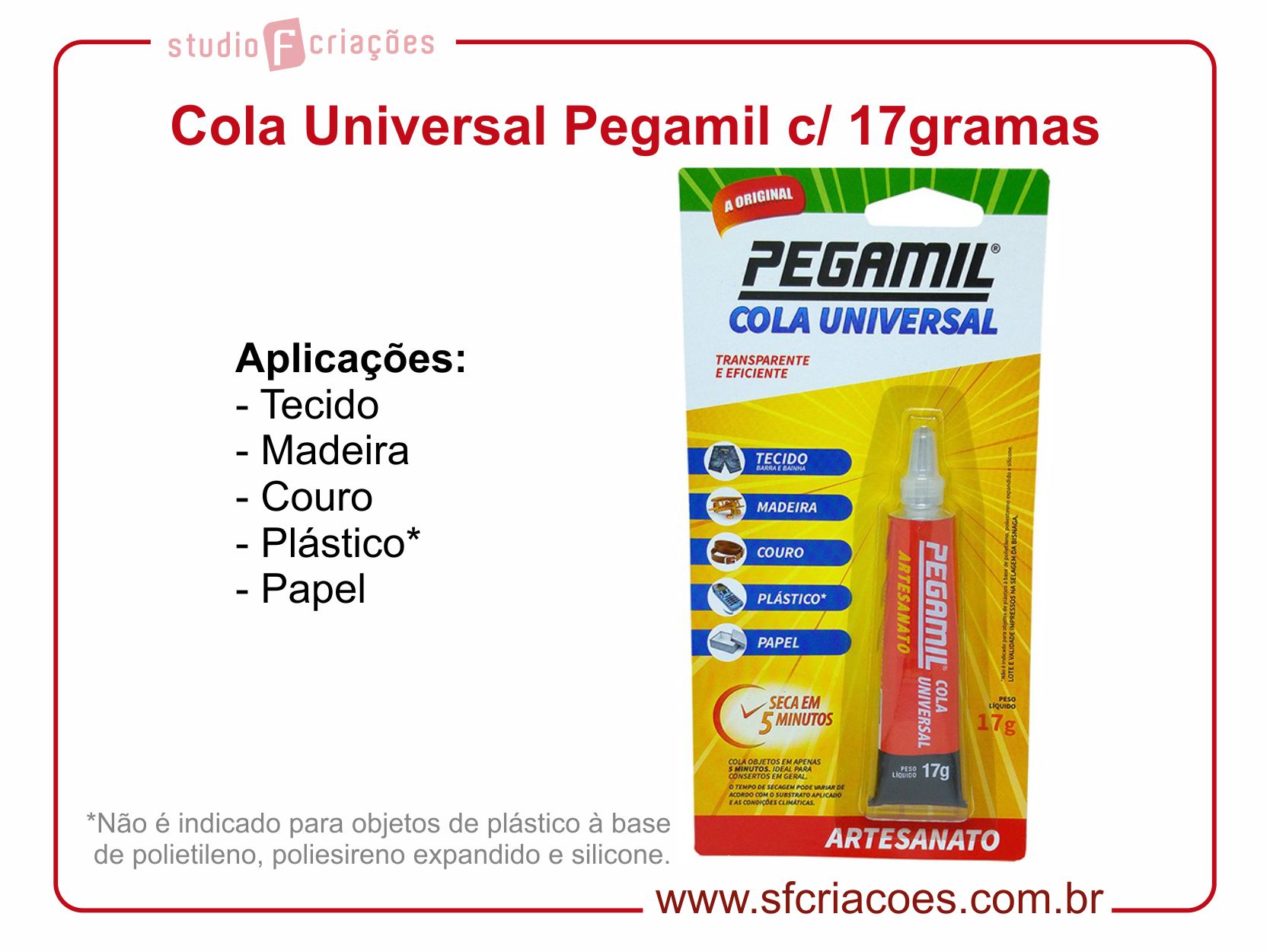 Cola Universal Pegamil c/ 17g - Encadernação Mania - Loja de Insumos Para  Papelaria e Mais