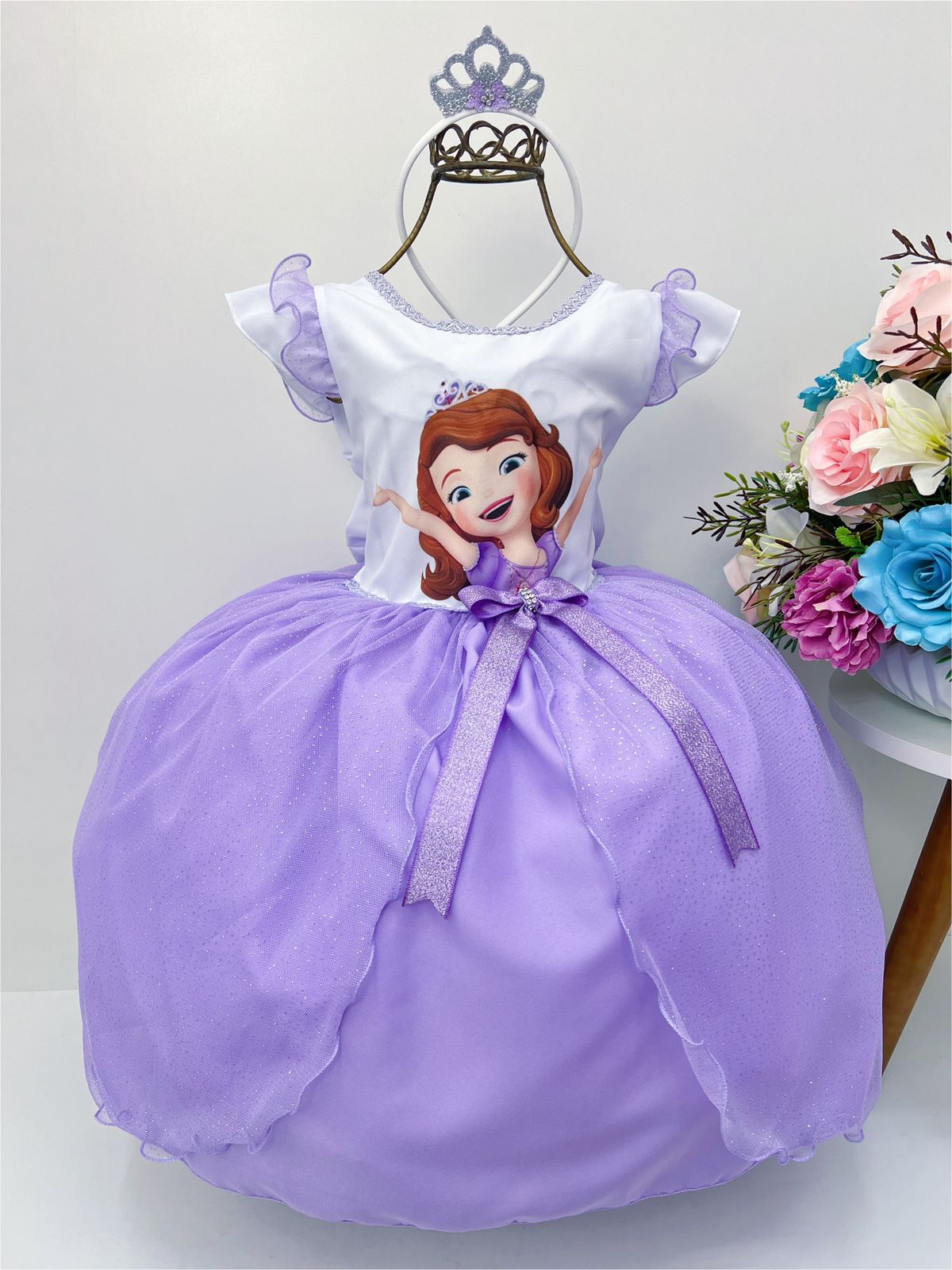 Vestido Infantil Princesa Sofia Com os Animais Lilás Strass - Fabuloso  Ateliê