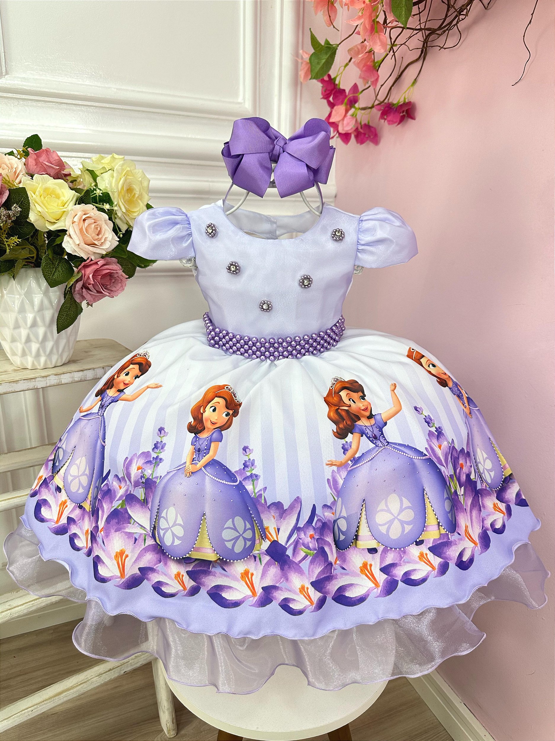 Vestido Infantil Princesa Sofia Lilas Luxo Fabuloso Atelie
