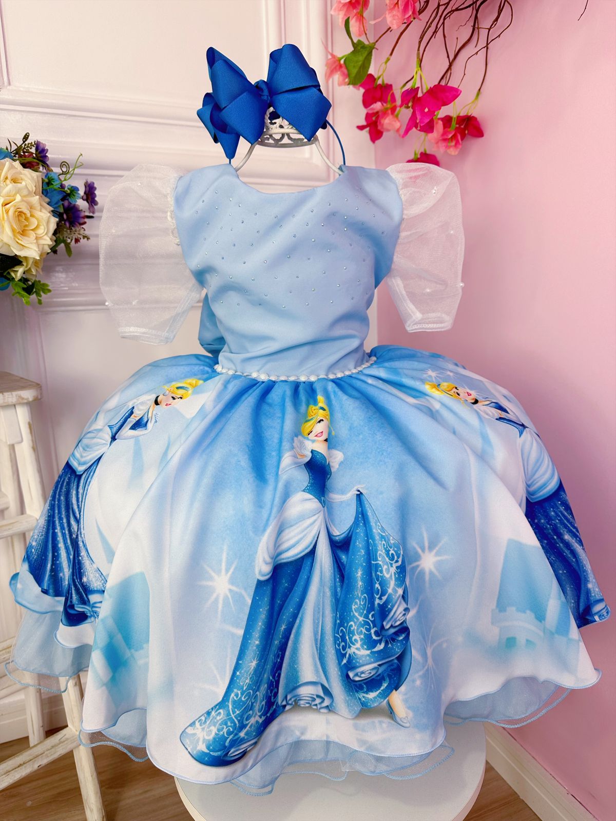 Vestido Infantil Azul Damas de Honra Renda Pérolas - Fabuloso Ateliê