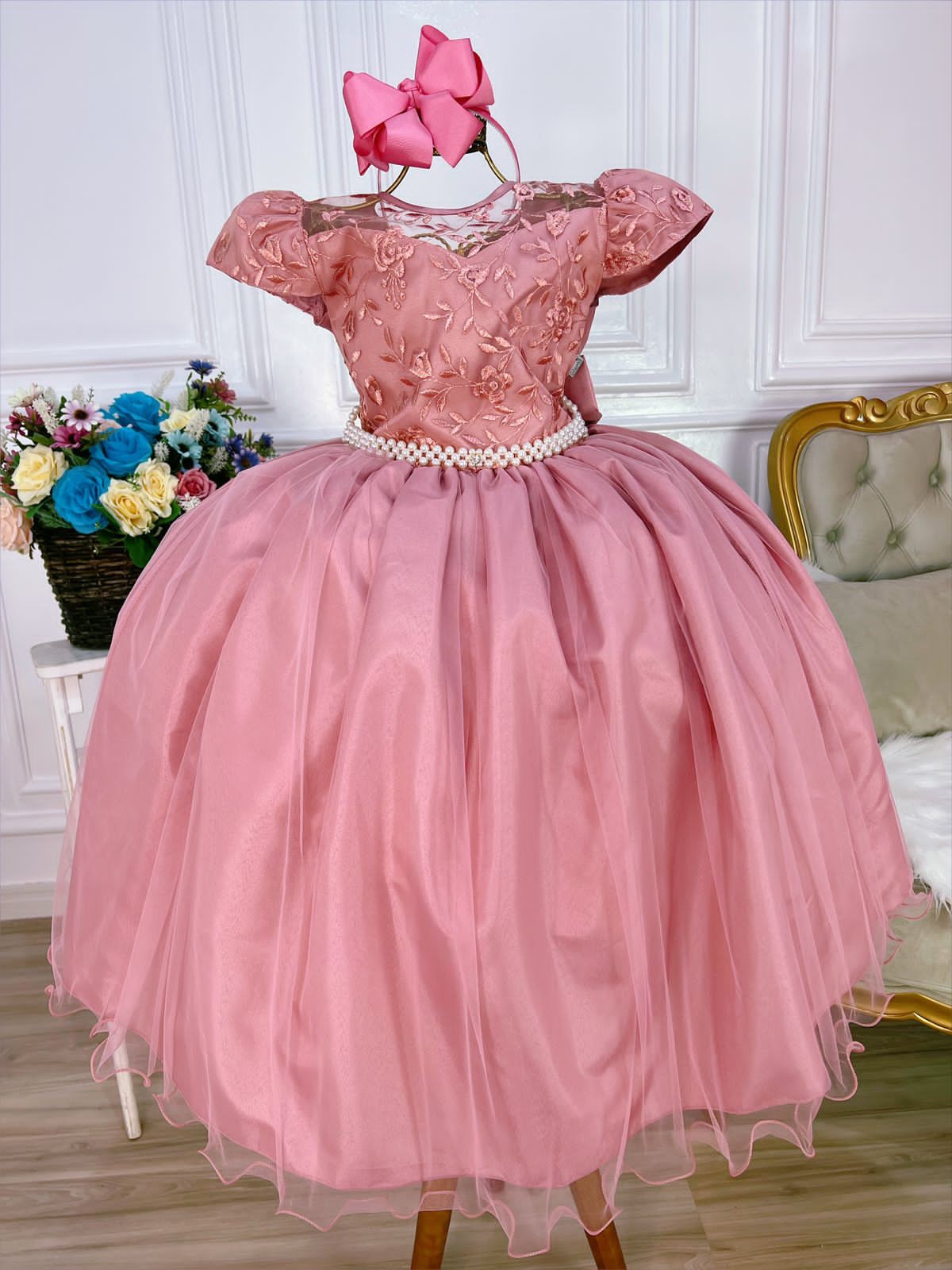 Vestido Infantil Rose Damas de Honra Renda Pérolas - Fabuloso Ateliê