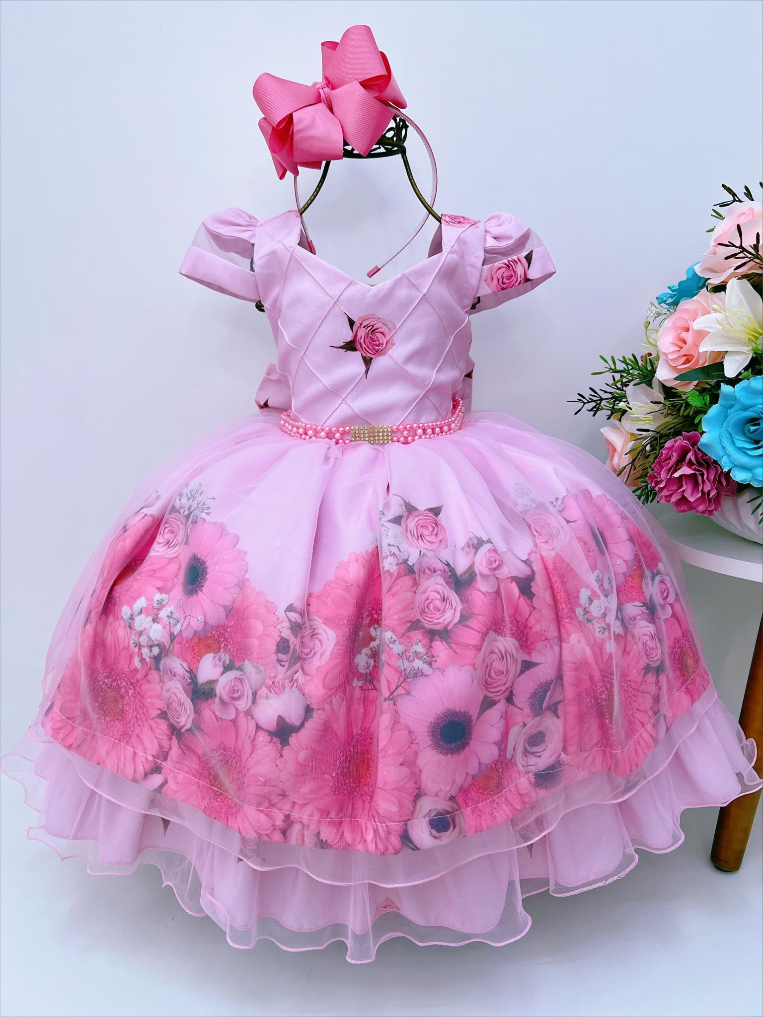 Vestido Infantil Barbie em Paris Rosa e Pink Cinto Pérolas - Fabuloso Ateliê