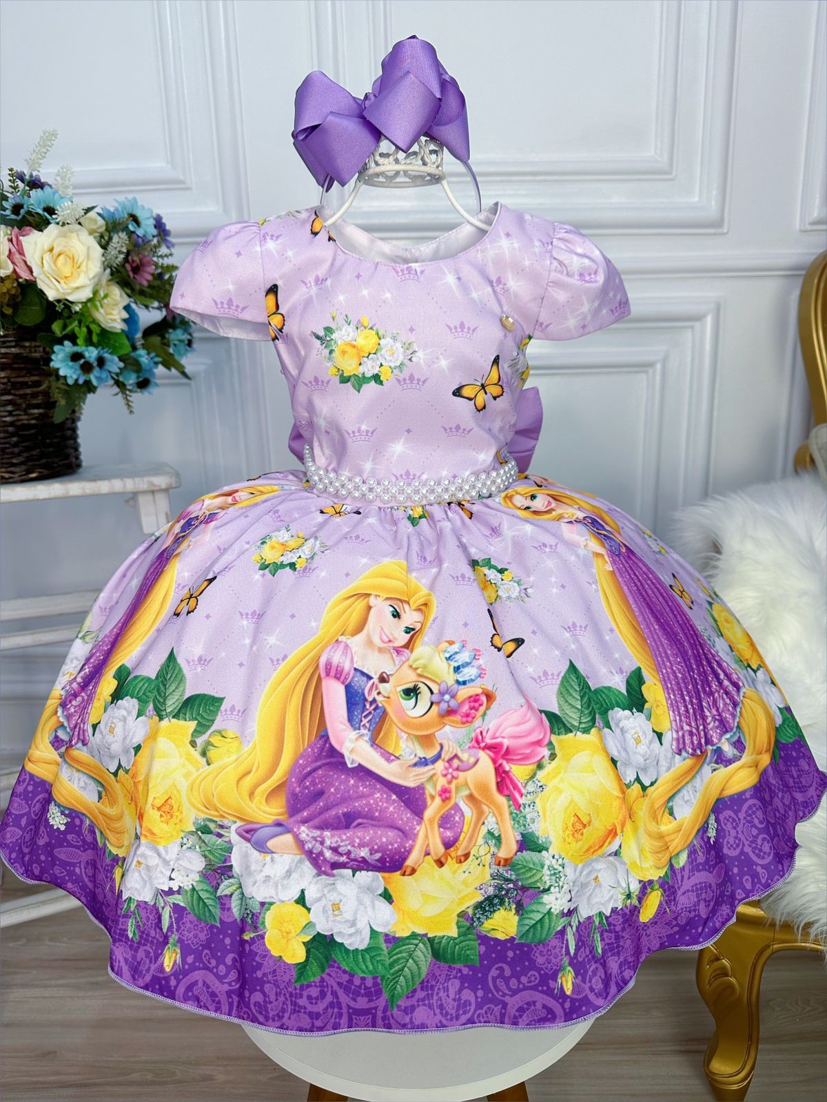 Vestido Infantil Lilás Social Princesa Sofia Rapunzel 1 A 3