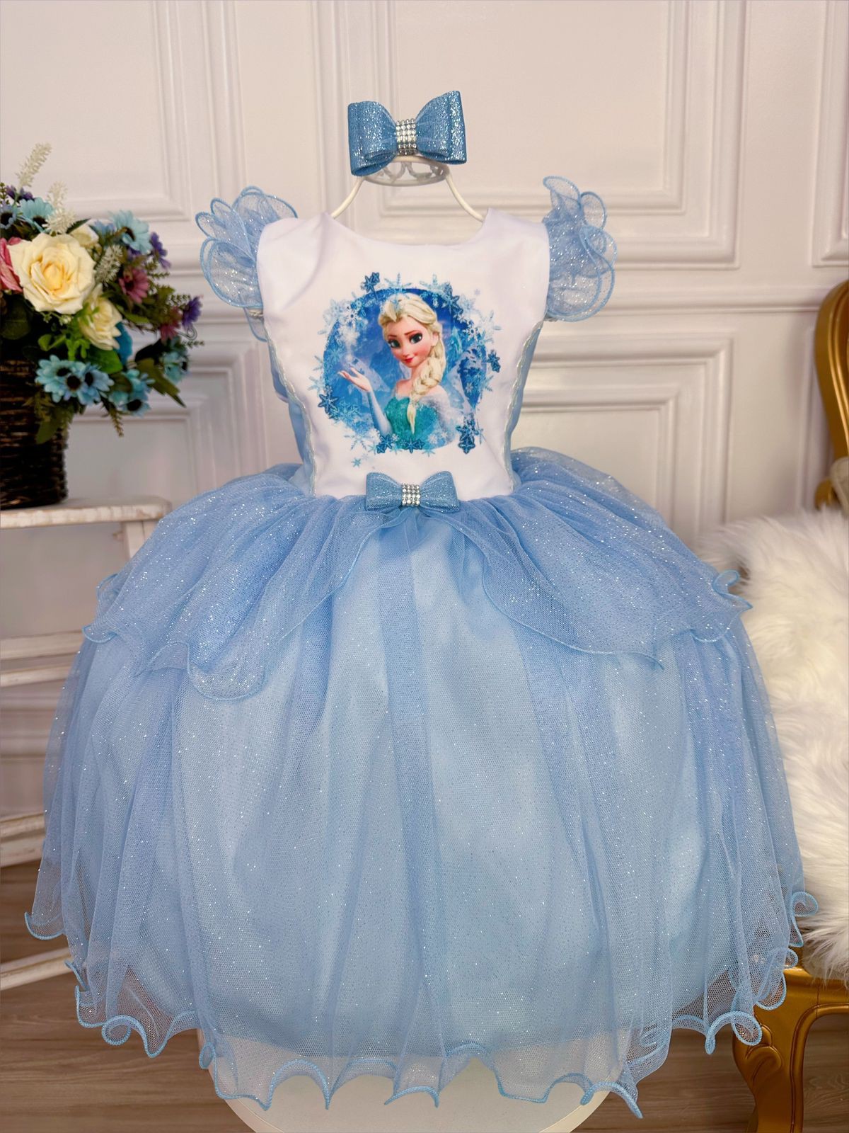Vestido Infantil Frozen Princesas Capa de Luxo Aniversário - Fabuloso Ateliê