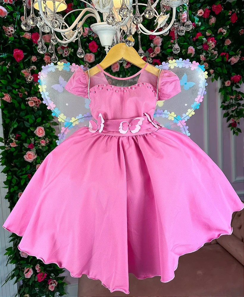 Vestido Infantil Barbie Princesa Rosa Chiclete com Cinto - Fabuloso Ateliê