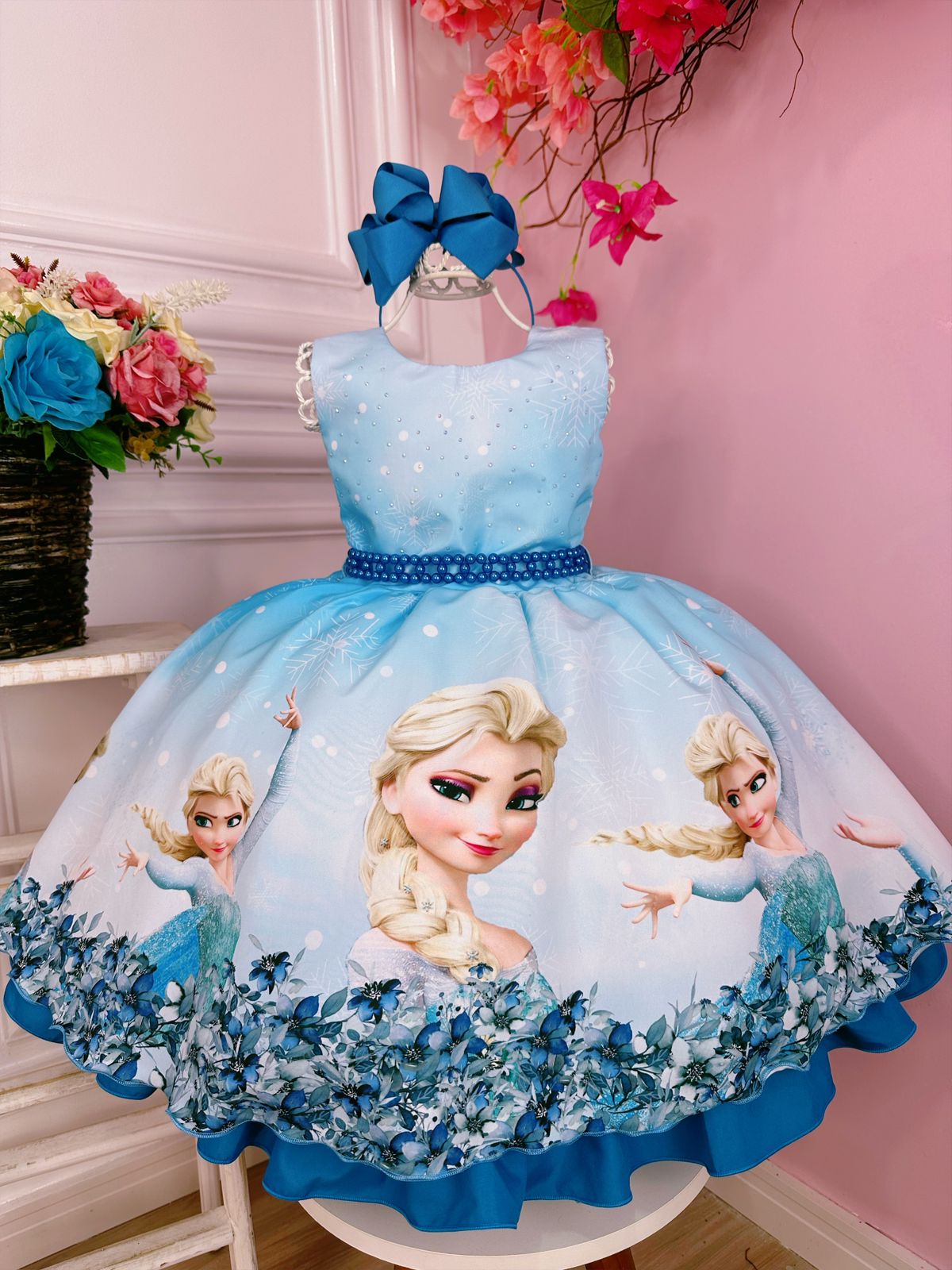 Vestido Azul Luxo Princesa Cinderela Frozen Alice 1 A 3