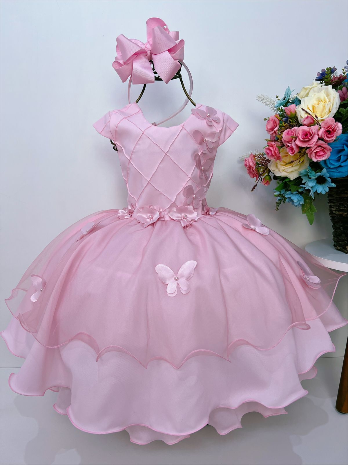 Vestido Infantil Lilás Princesa Sofia Apliques de Flores - Fabuloso Ateliê