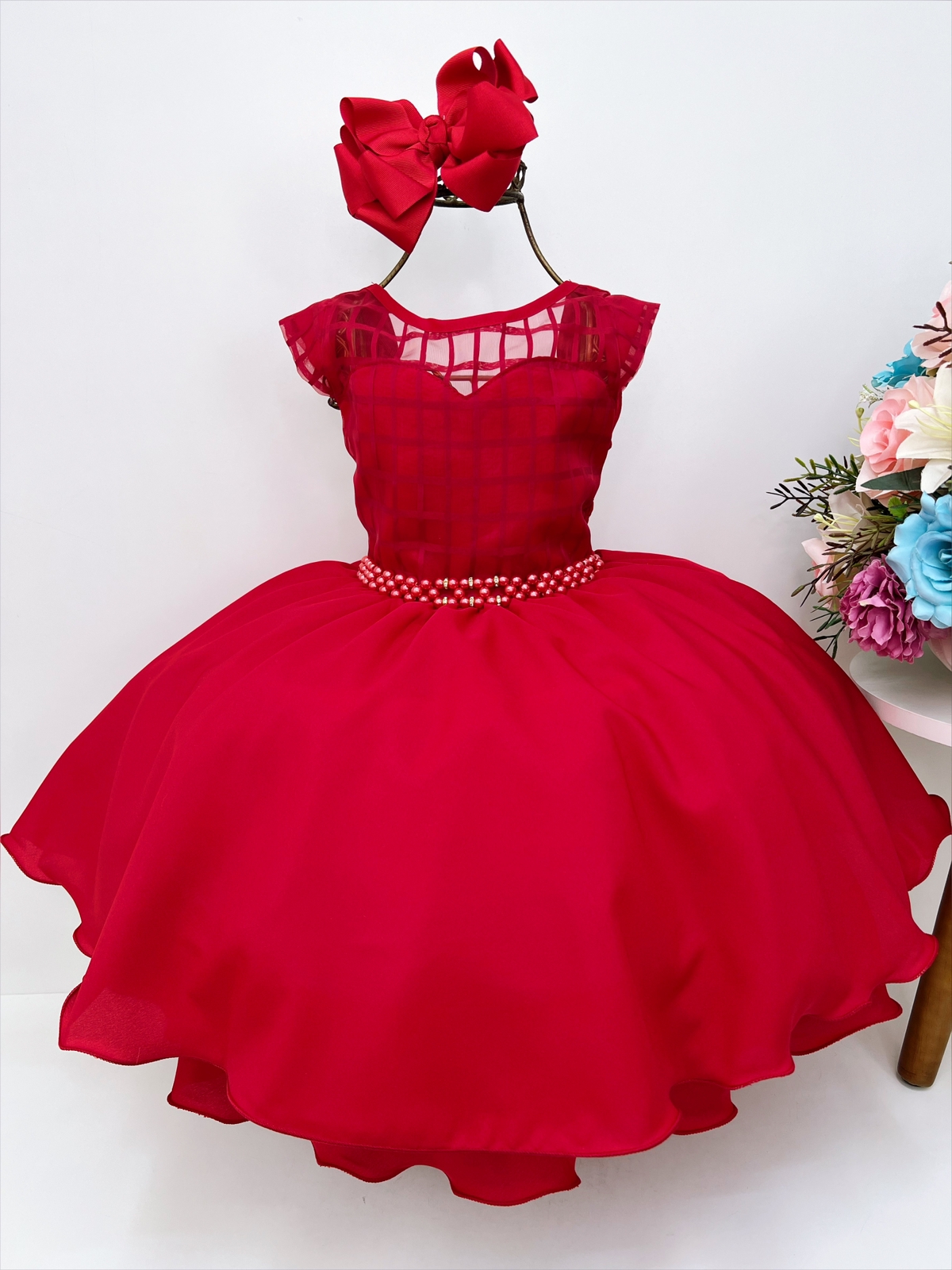 Vestido Infantil Princesa Rosa com Cinto Pérolas - Fabuloso Ateliê