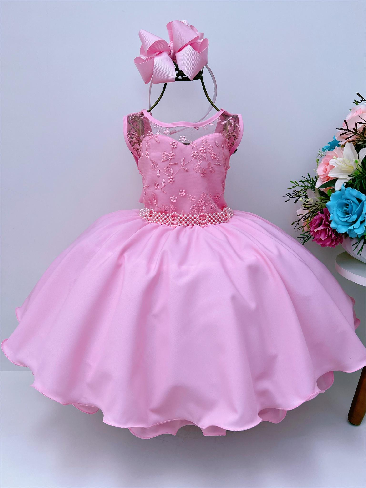 Vestido Infantil Barbie Princesa Rosa Chiclete com Cinto - Fabuloso Ateliê