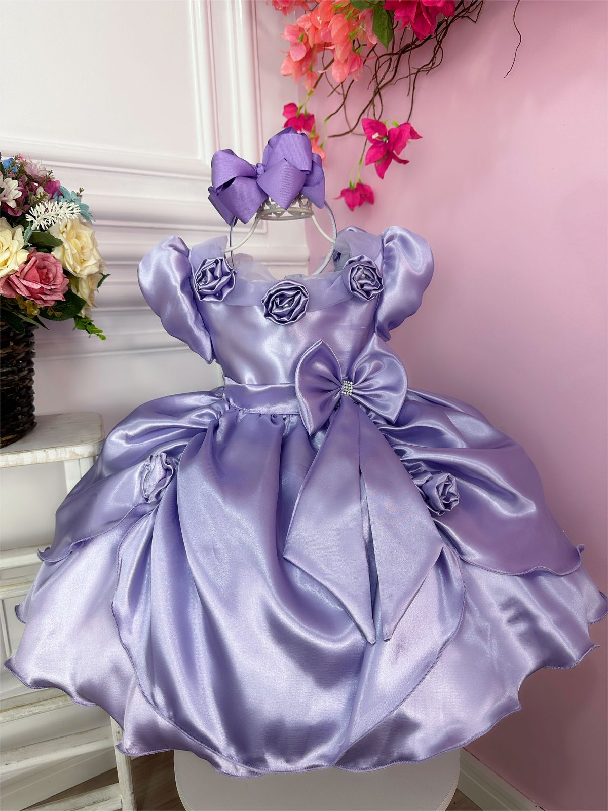 Vestido Infantil Lilás Rapunzel Princesa Sofia Aniversário Daminha