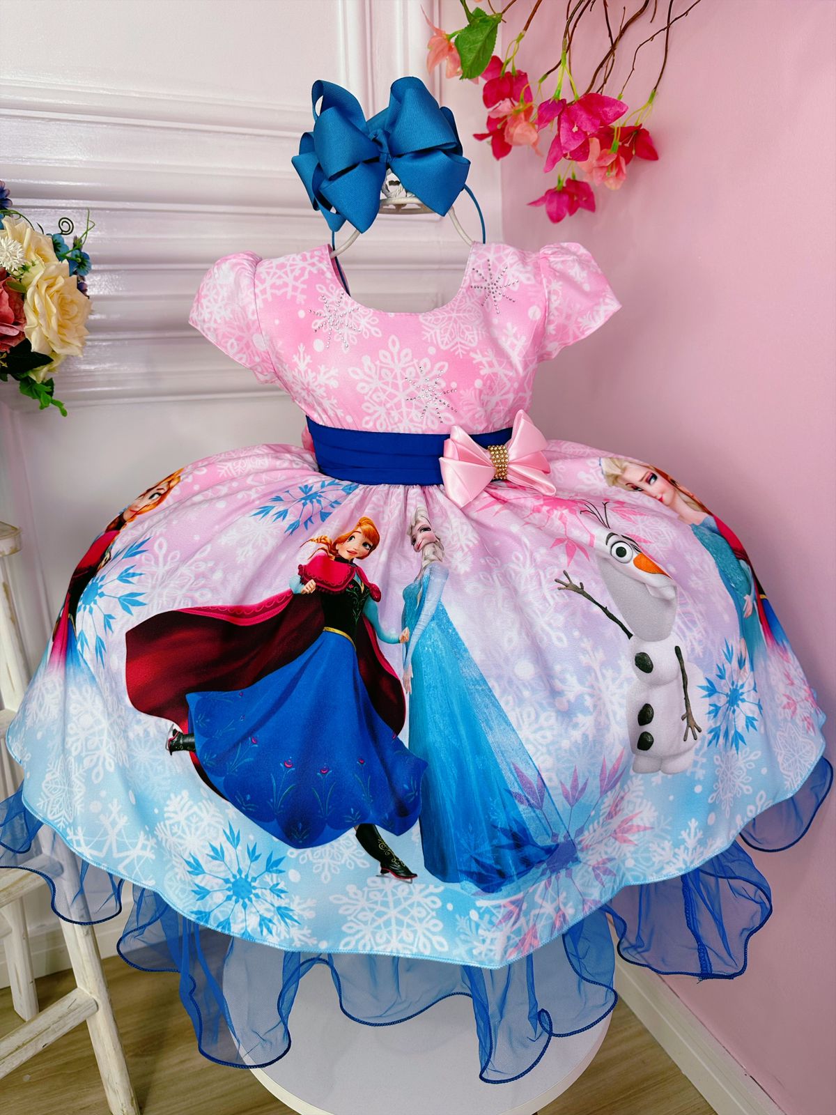 Vestido Infantil Princesa Frozen Branco Luxo.