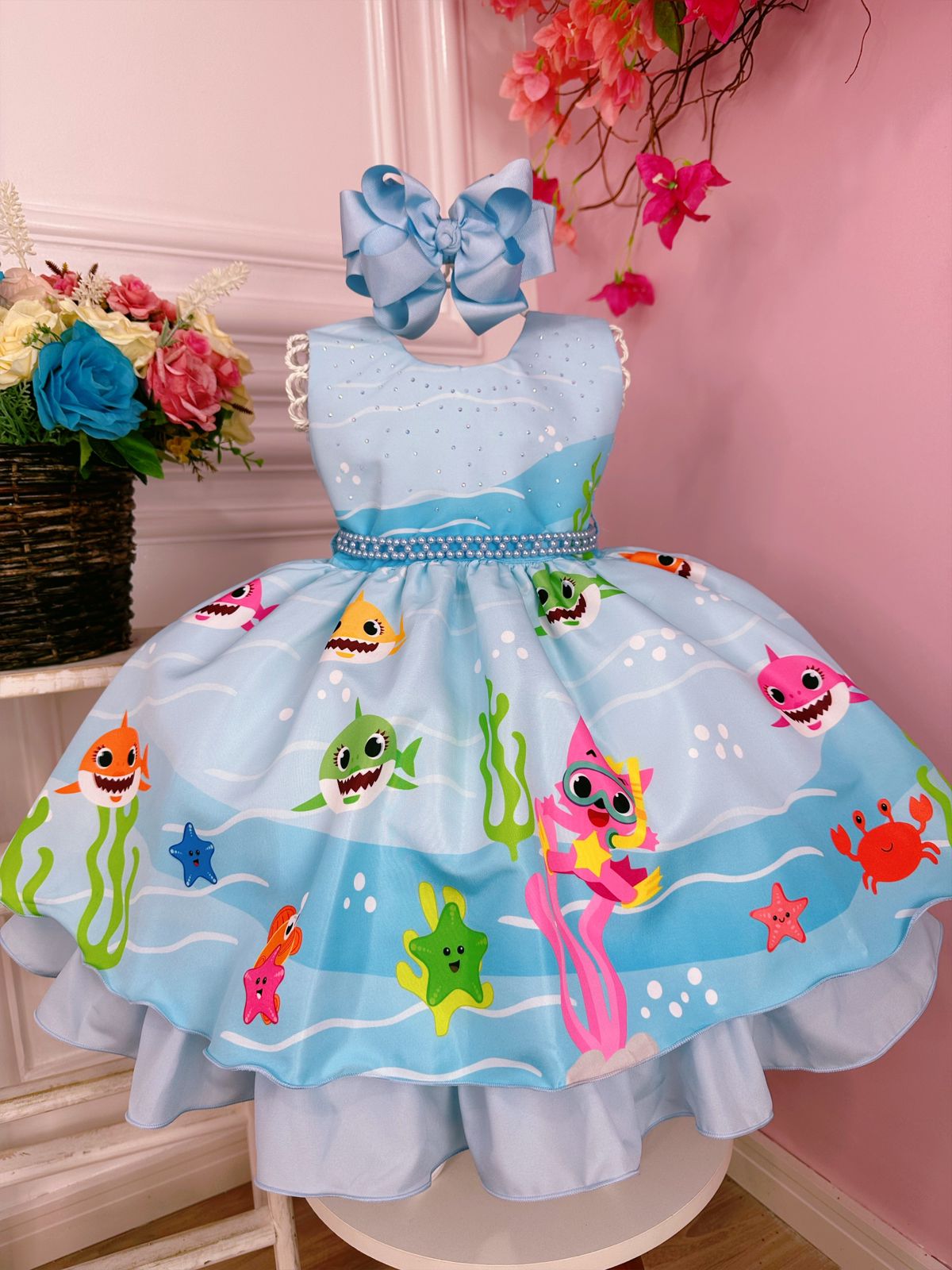 Conjunto Infantil BIRTHDAY SHARK Ação De Graças - Menina Com Calça Flare