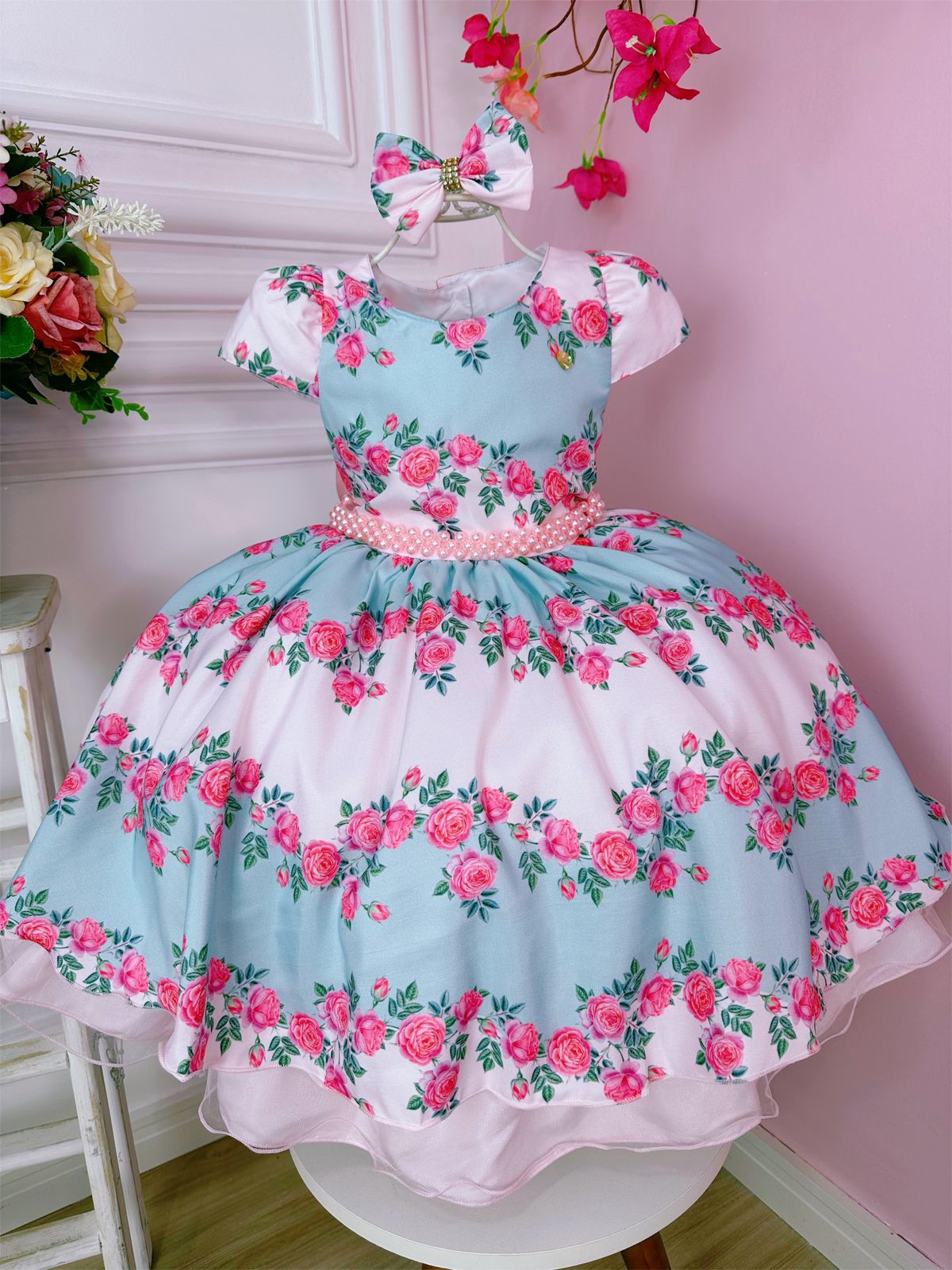 Vestido Infantil Todas as Princesa Rosa Luxo - Fabuloso Ateliê