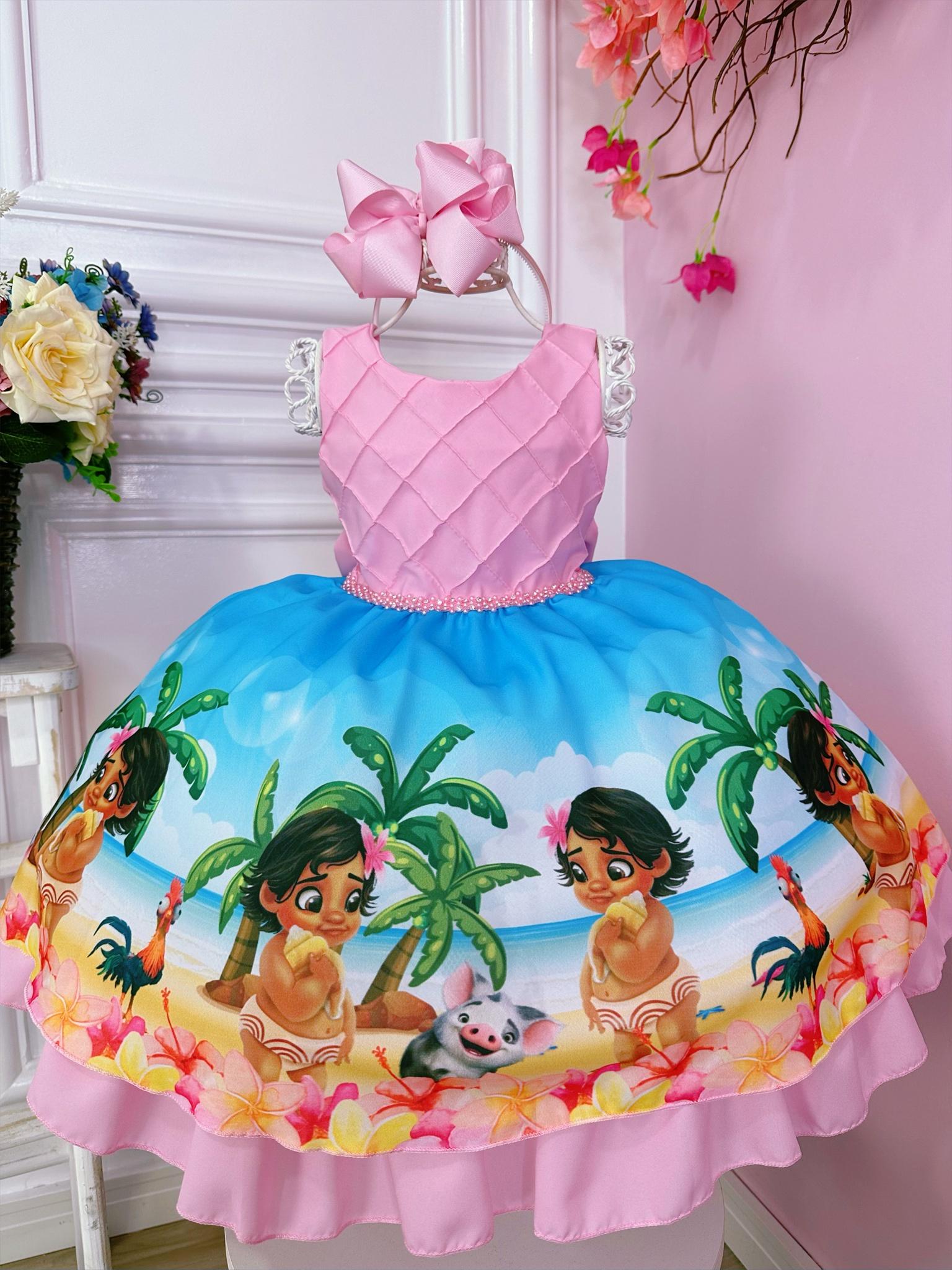 Vestido Princesa Temático Moana Baby Renda Luxo - Fabuloso Ateliê