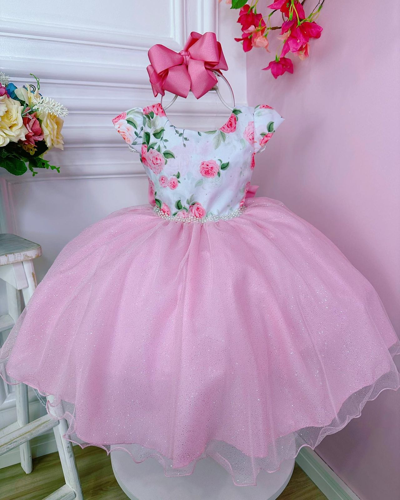 Vestido Infantil Todas as Princesa Rosa Luxo - Fabuloso Ateliê