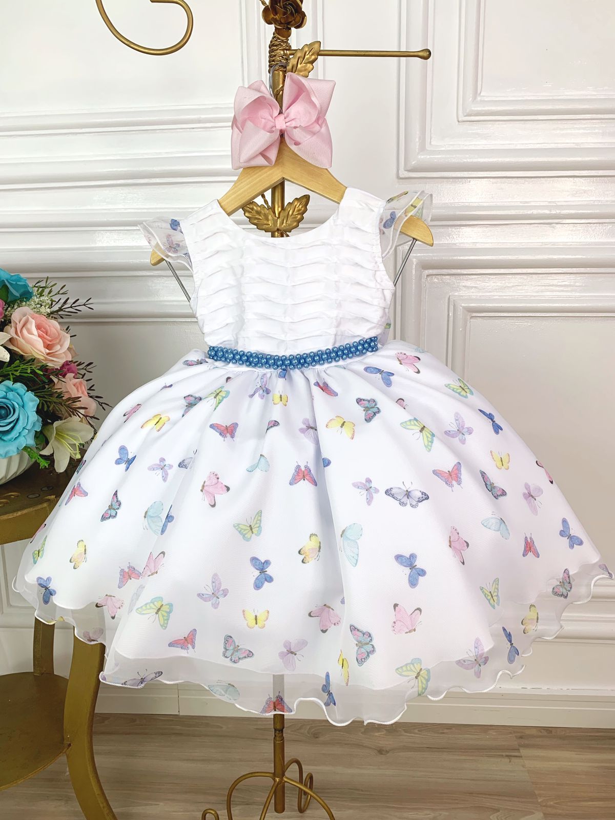 Vestido Cinderela Borboletas Infantil + Luvas