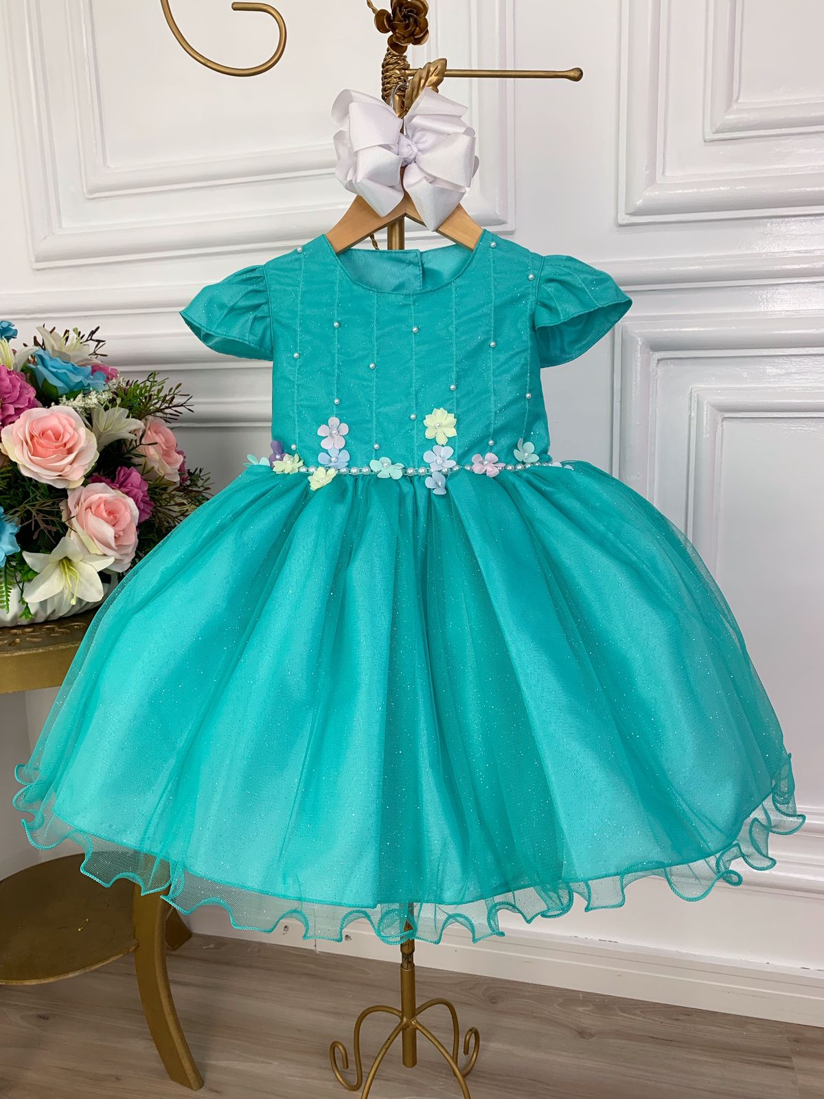 Vestido Infantil Lilás Princesa Sofia Apliques de Flores - Fabuloso Ateliê