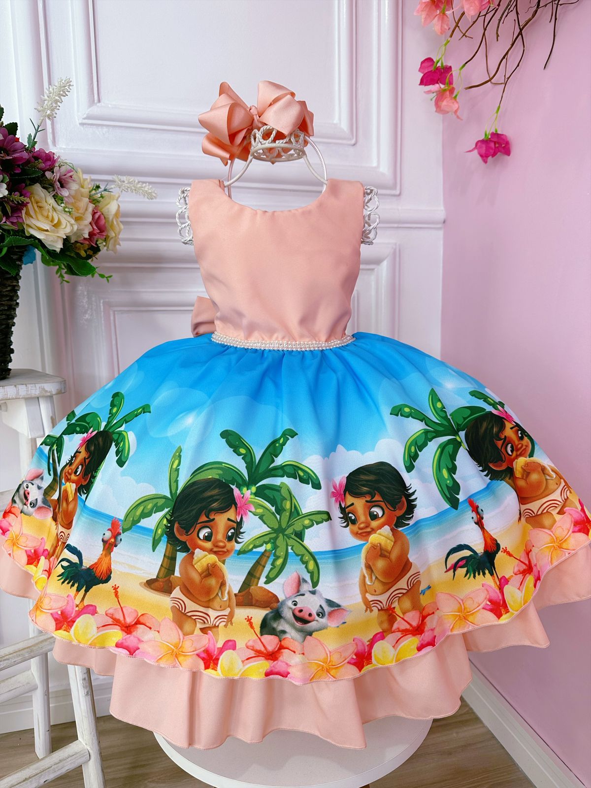 Vestido Infantil Festa Moana Baby Festa Luxo Promoção Barato