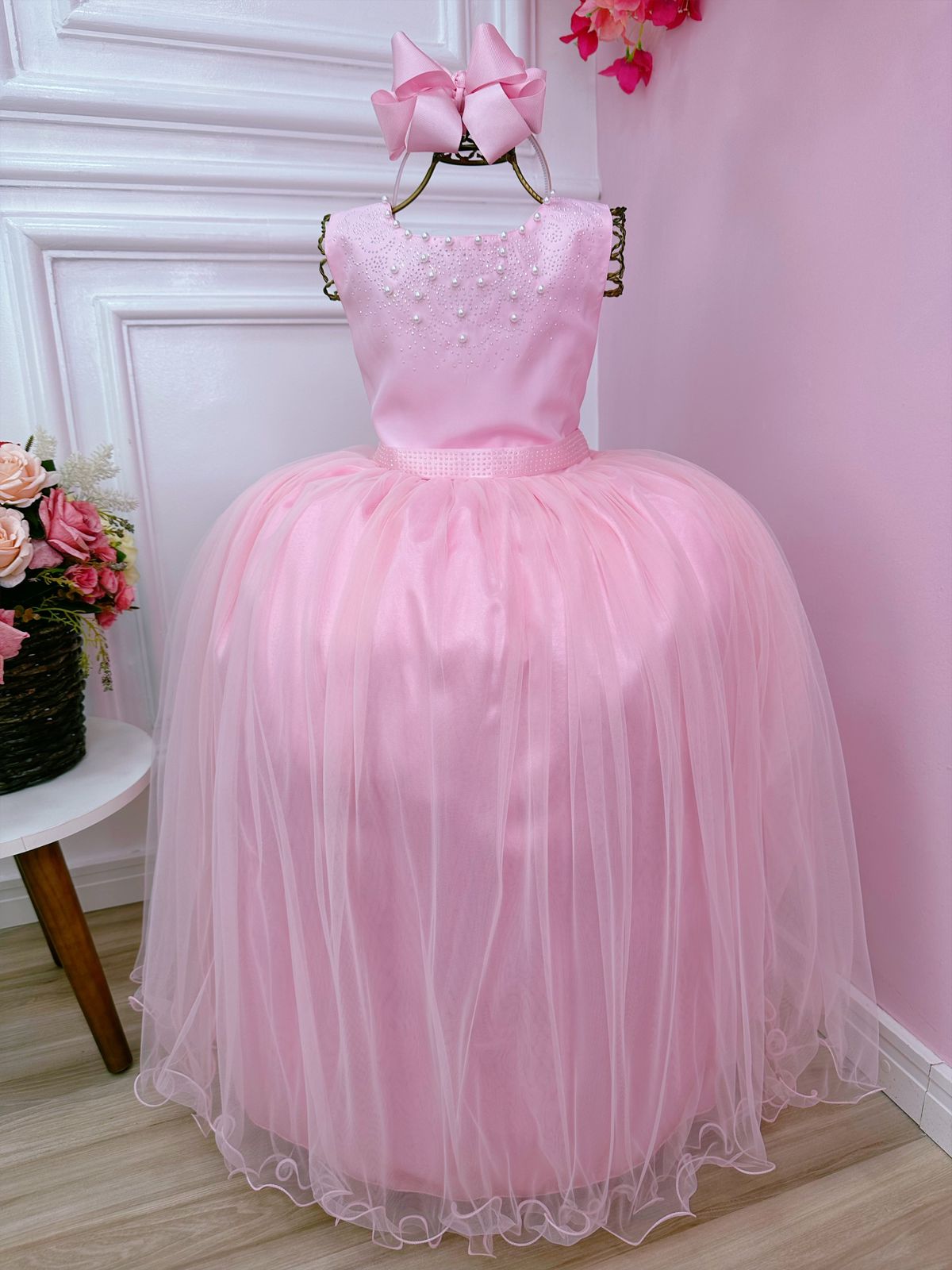 Vestido Infantil Todas as Princesa Rosa Luxo - Fabuloso Ateliê