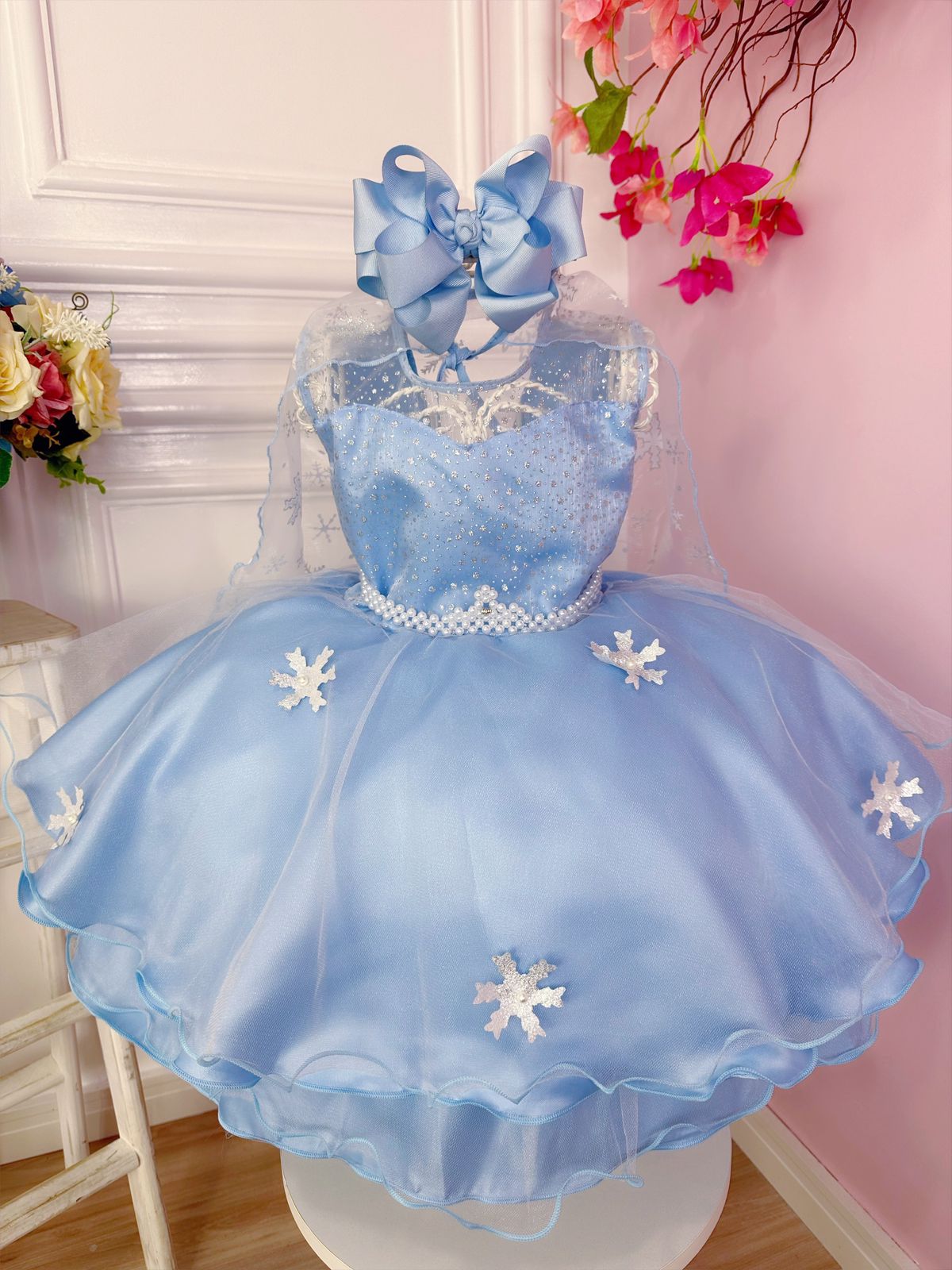 Vestido Infantil Azul Luxo Princesa Cinderela Frozen Alice