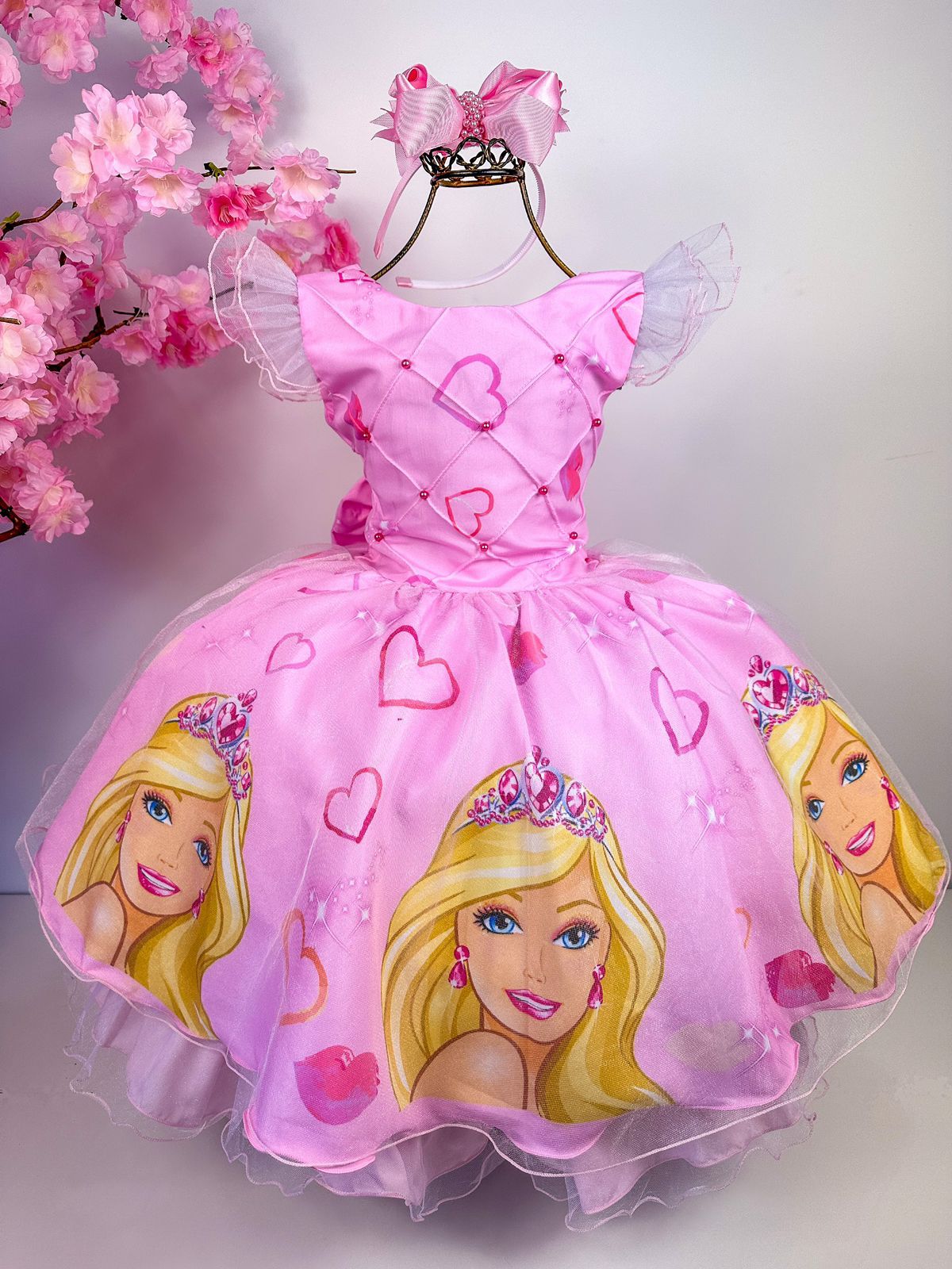 Vestido Barbie festa infantil personagens temático princesa 1 aninho a 8  anos rosa realeza luxo