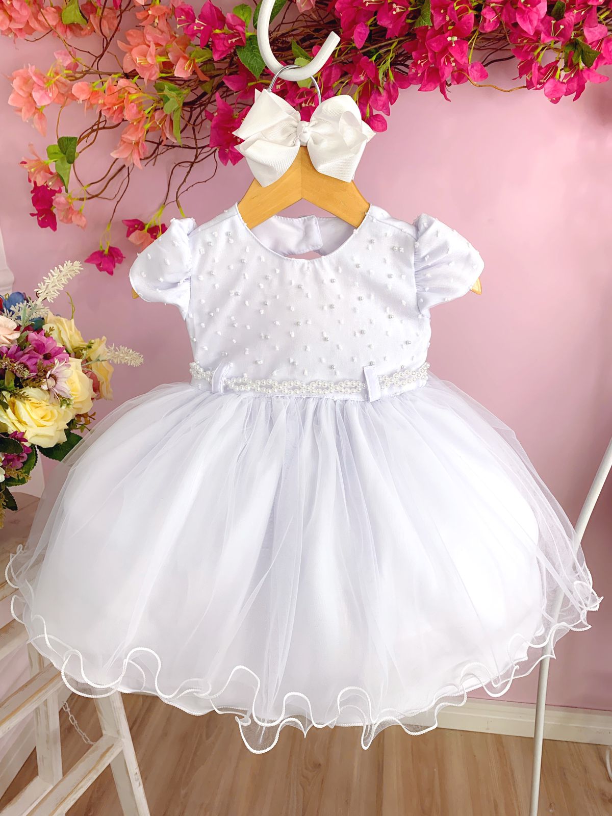 Vestido Infanti Moana Baby com cinto pérolas - Fabuloso Ateliê