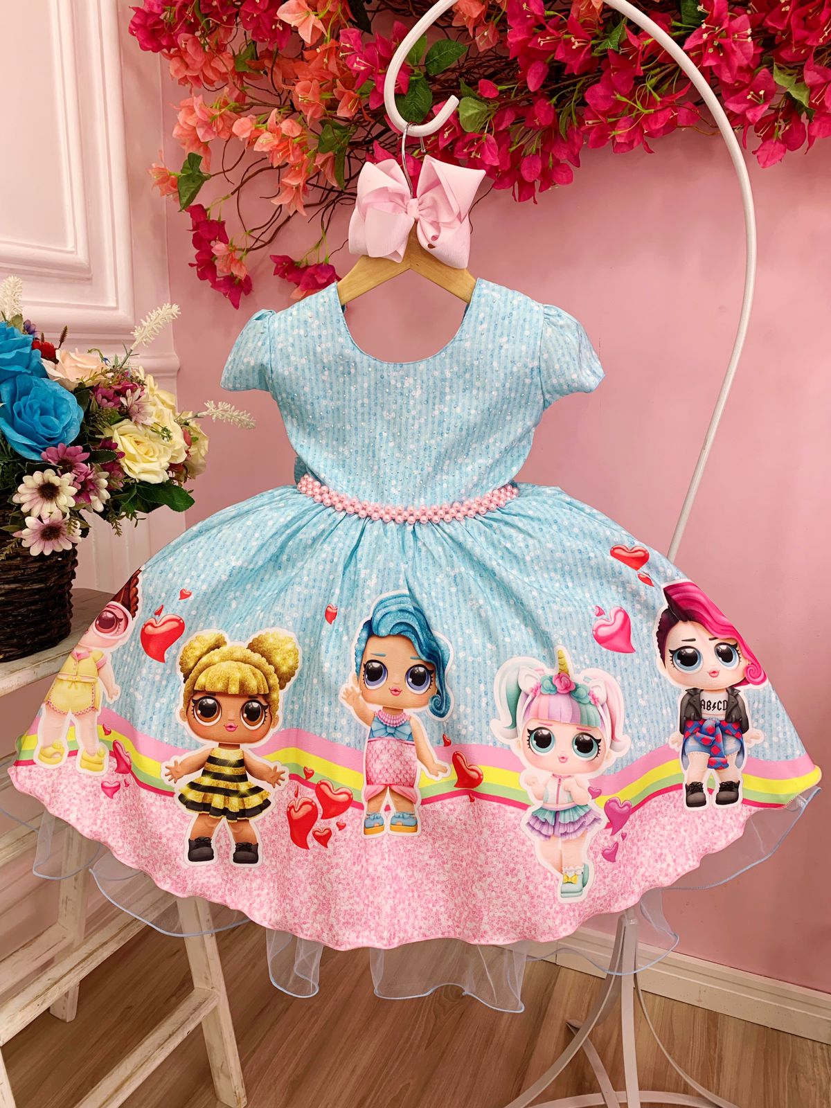 VESTIDO INFANTIL PRINCESA FESTA DA BARBIE PINK PEITO GLITTER