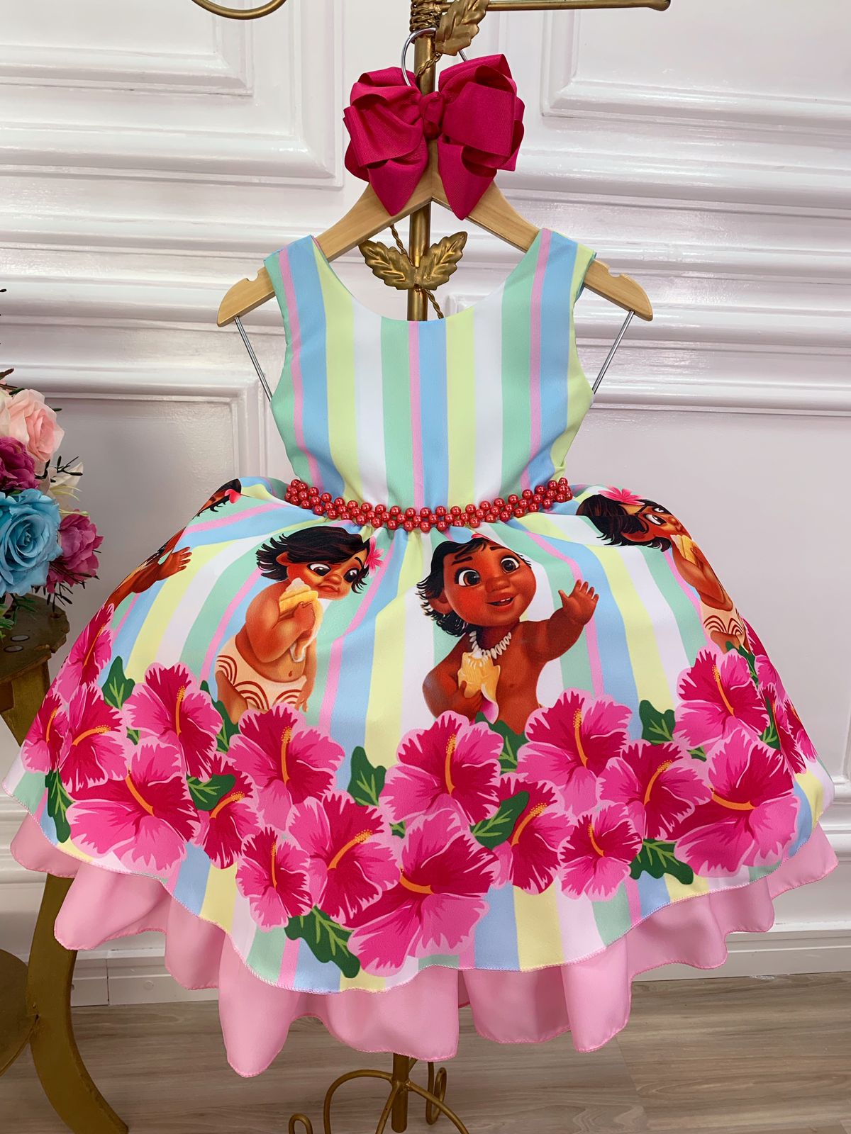 Vestido Infantil Temático Moana Baby Luxo com cinto pérolas - Fabuloso  Ateliê