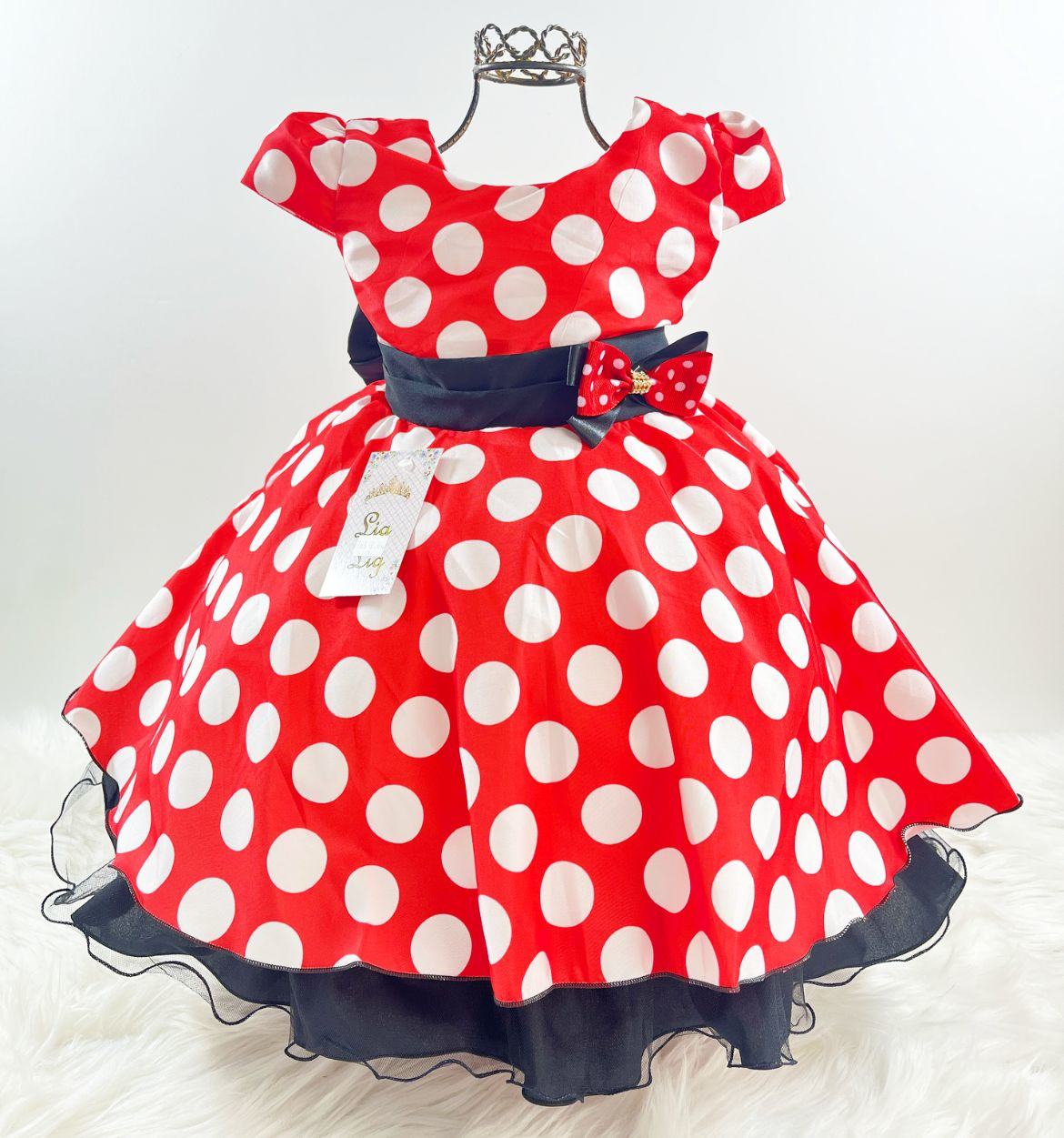 Vestido vermelho com deals bolas pretas infantil