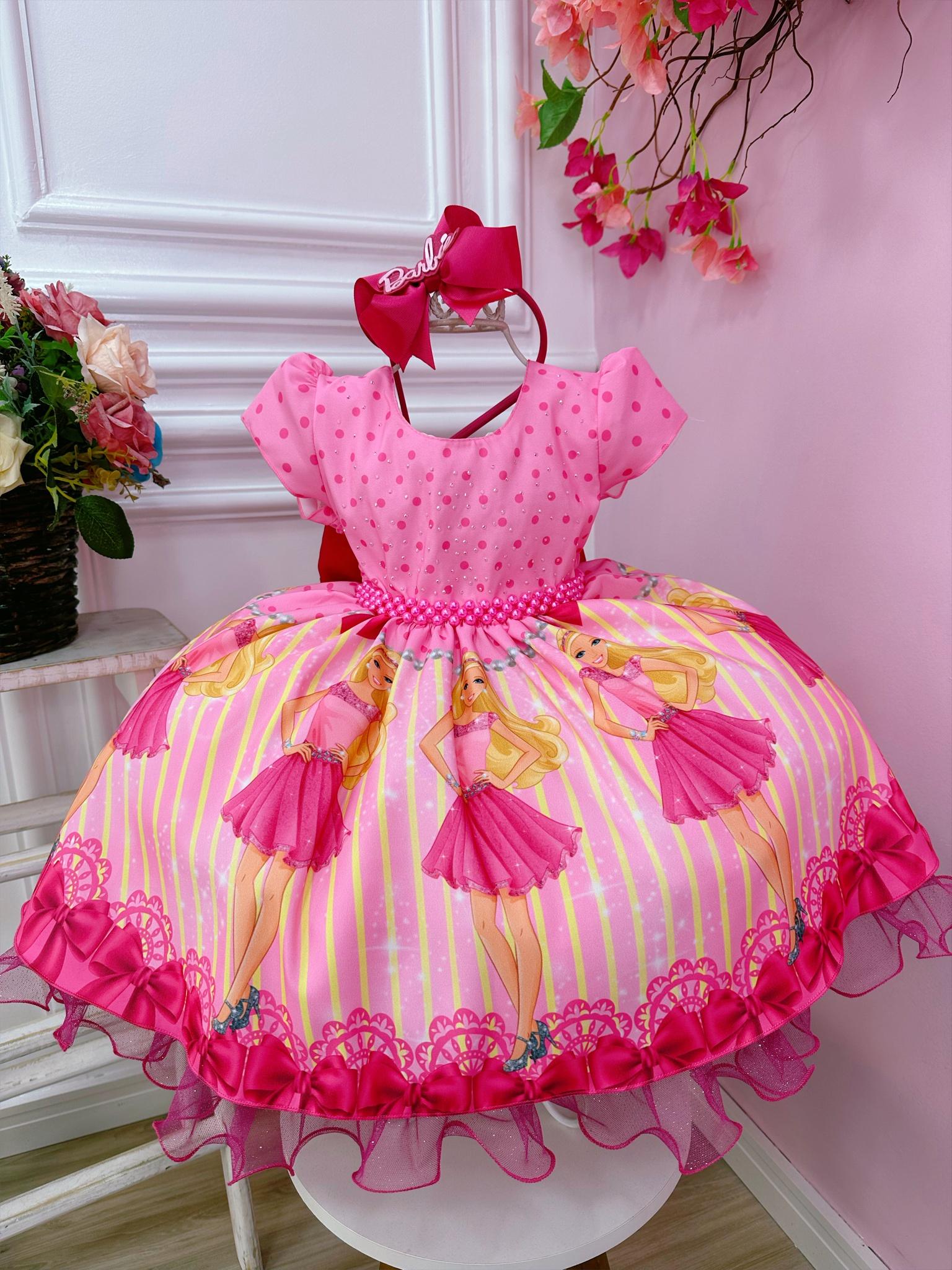 Vestido Infantil Barbie Festa Pink Luxo - Fabuloso Ateliê