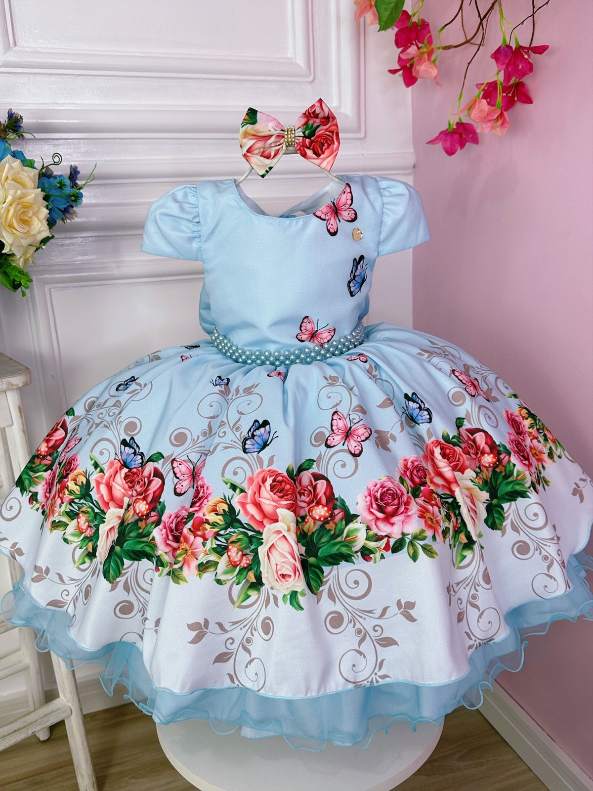 Vestido Jardim Encantado Azul Bebe Princesa - Fabuloso Ateliê