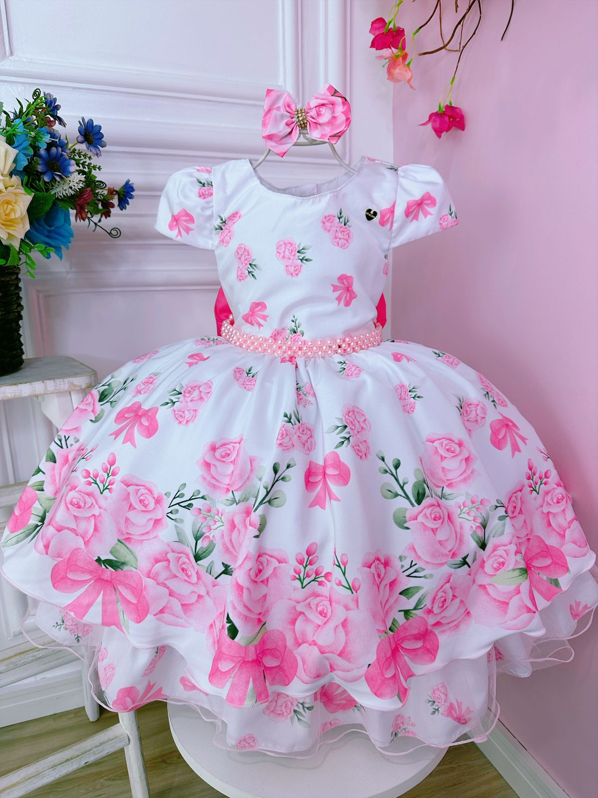 Vestido Infanti Moana Baby com cinto pérolas - Fabuloso Ateliê