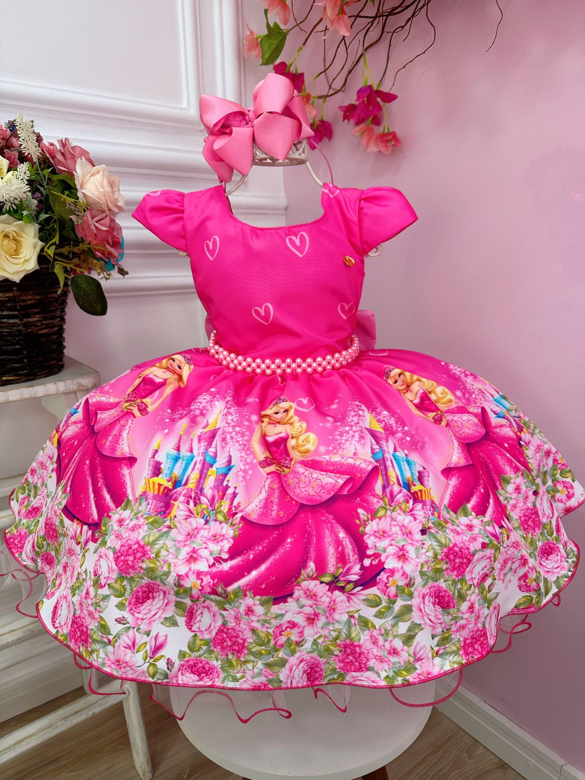 Vestido Infanti Moana Baby com cinto pérolas - Fabuloso Ateliê