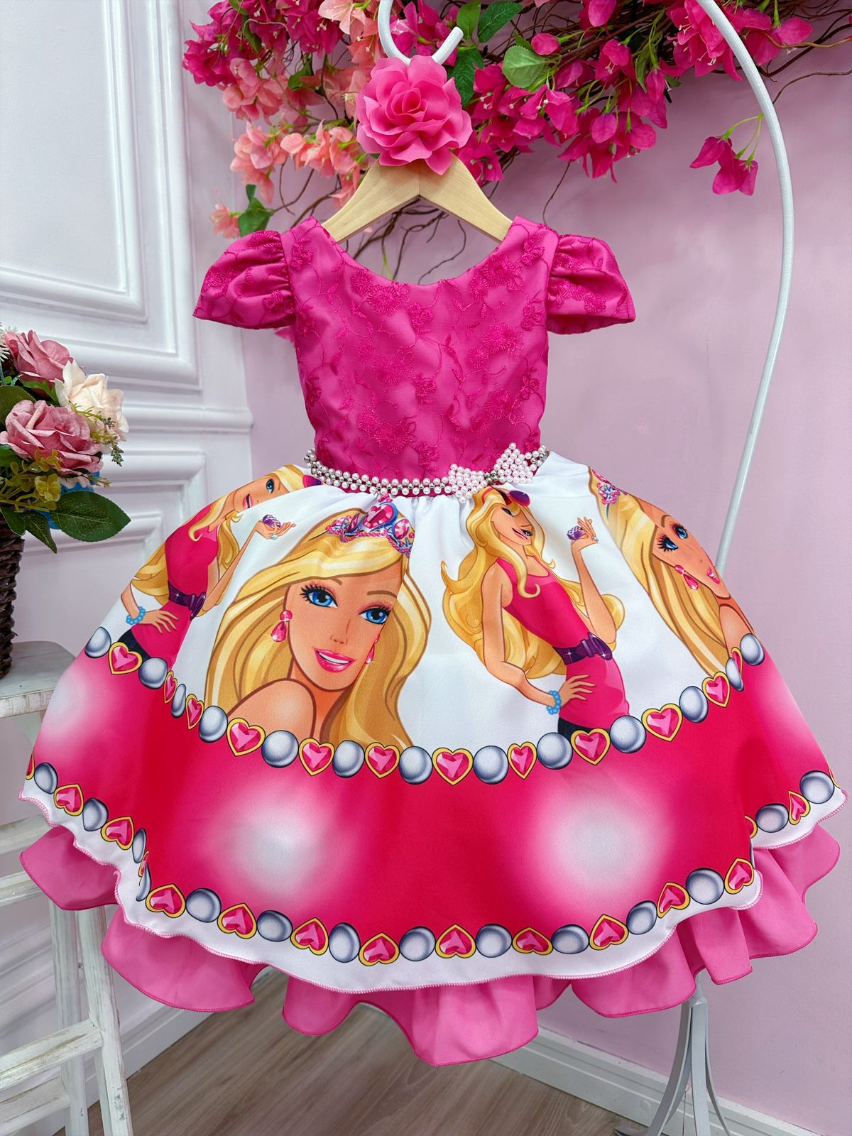 Vestido Princesa Belli Tematico Barbie Pink - Fabuloso Ateliê
