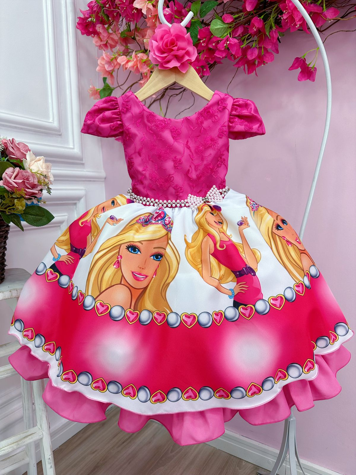 Vestido de princesa xadrez para meninas, Barbie Cosplay infantil